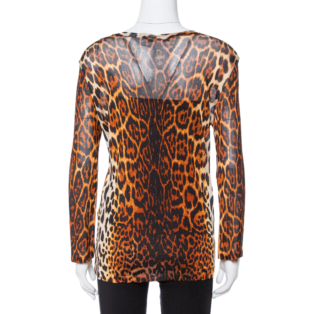 Dior Brown Leopard Print Knit Pleat Front Top L