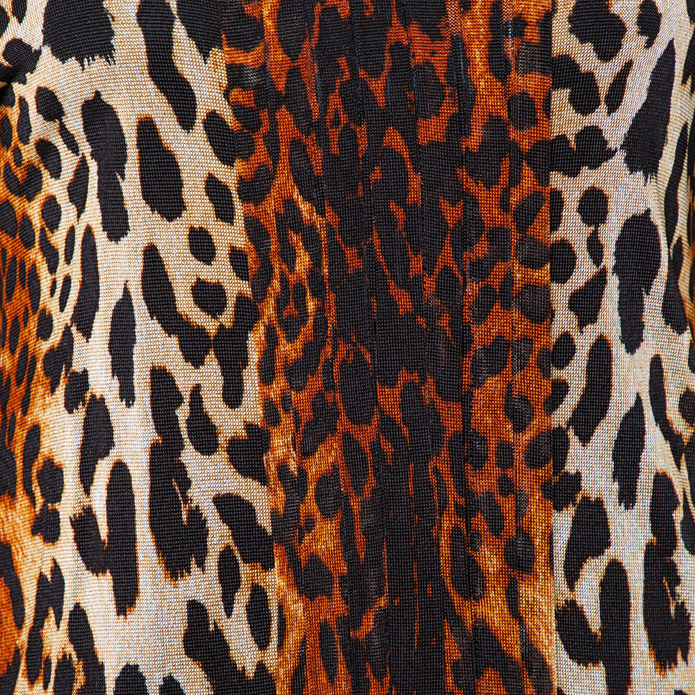 Dior Brown Leopard Print Knit Pleat Front Top L