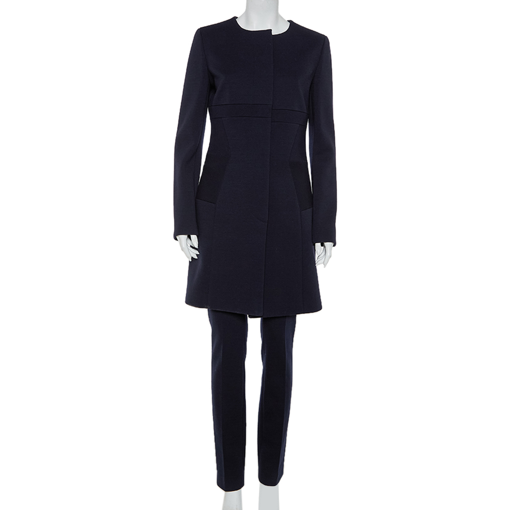 Christian Dior Navy Blue Wool Paneled Coat & Tapered leg Trousers Set M