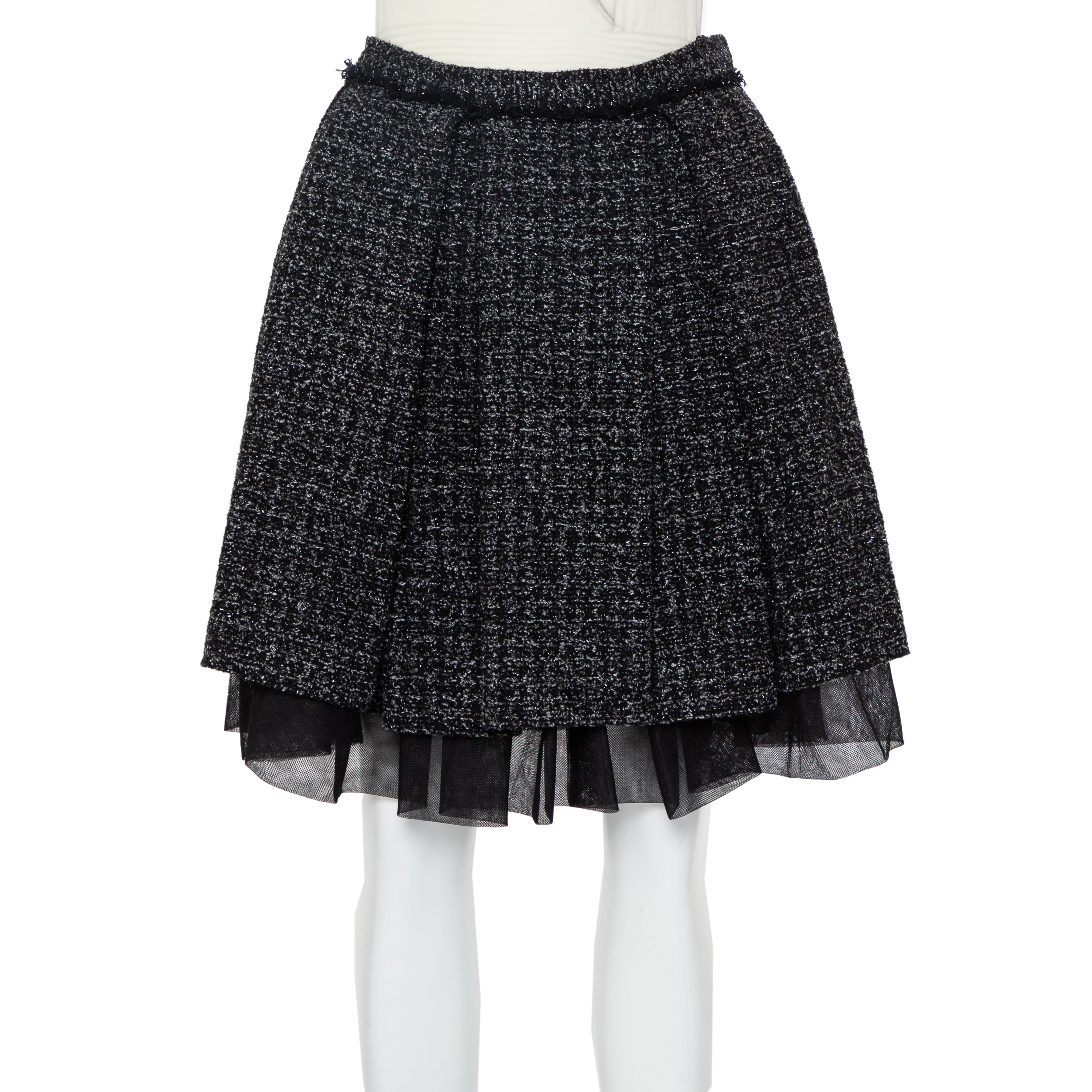 Christian Dior Black Lurex Tweed Pleated Mini Skirt M
