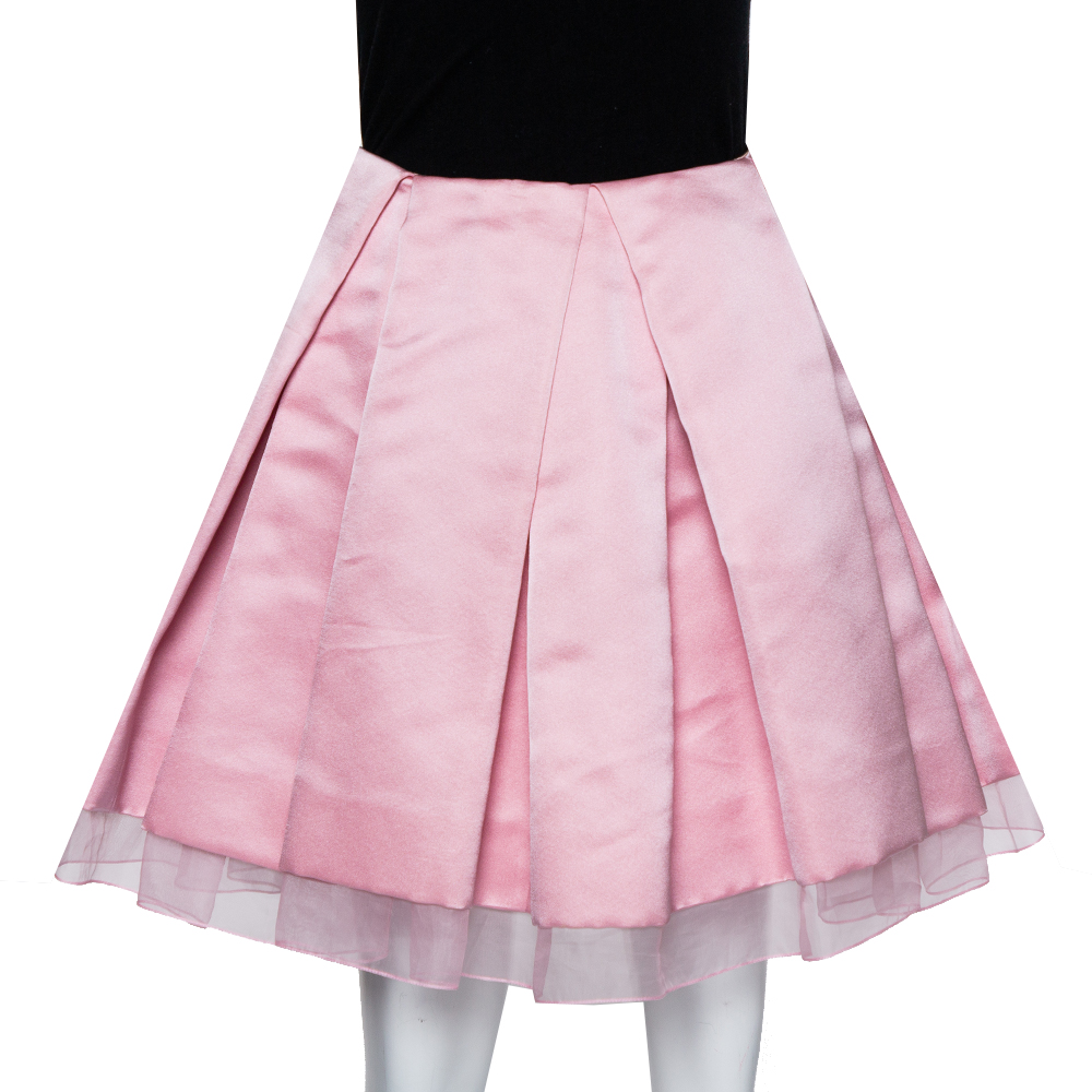 Christian Dior Pink Sateen Silk Trim Box Pleated Mini Skirt M