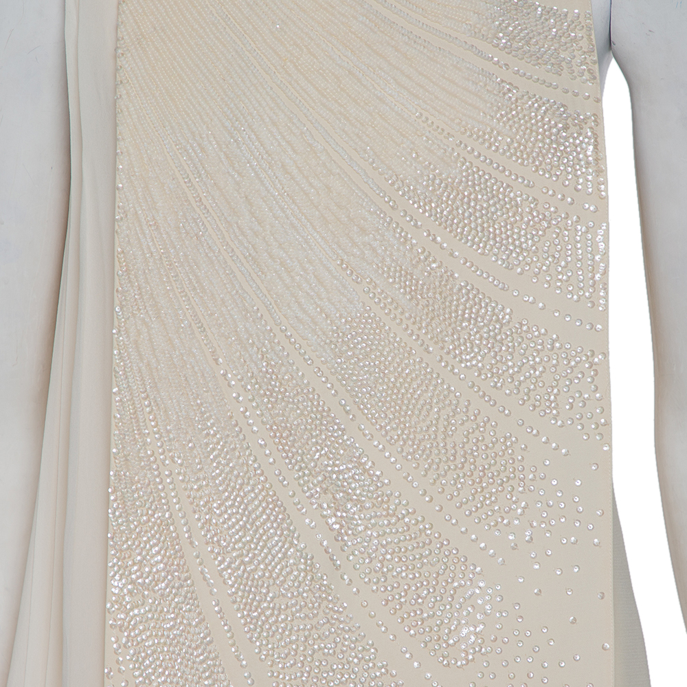 Christian Dior Cream Wool & Silk Sequin Embellished Cape Detail Shift Dress M