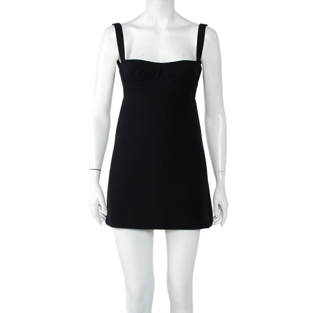 Christian Dior Black Wool & Silk Bustier Detail Mini Dress S