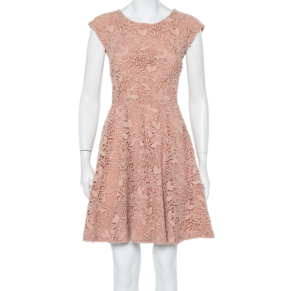 Christian Dior Light Pink Lace Flared Dress S