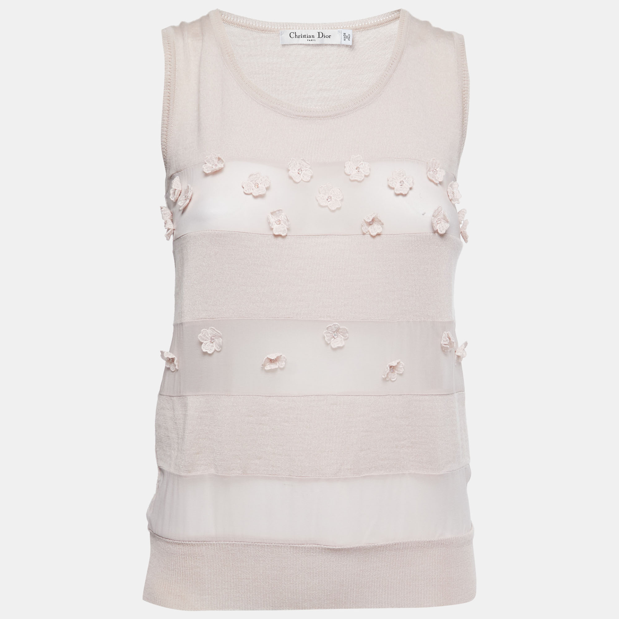 Dior Dusty Pink Knit Floral Embroidered Sleeveless Top M