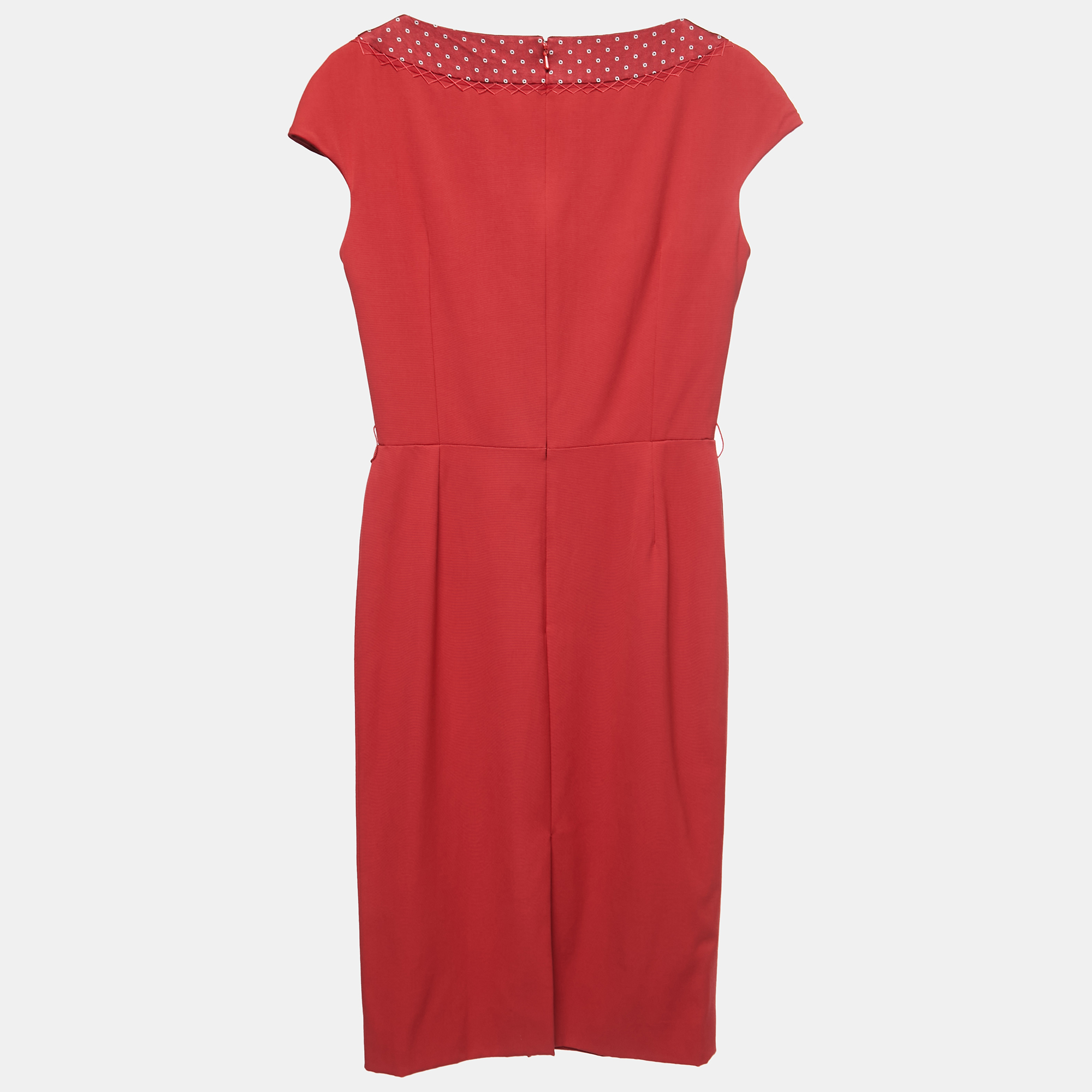 Dior Red Wool Cap Sleeved Midi Shift Dress S