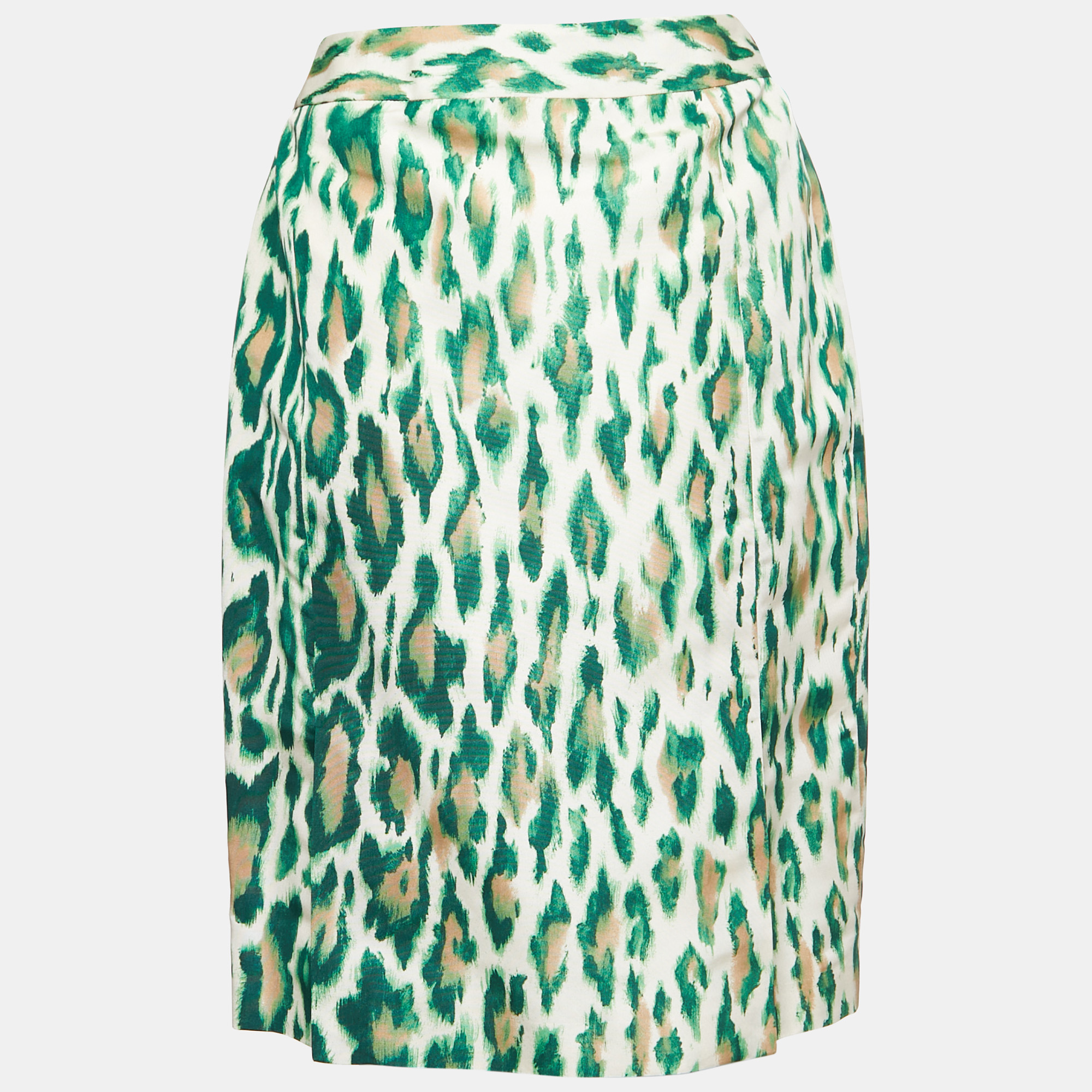 Christian Dior Green Animal Print Silk Pencil Skirt S