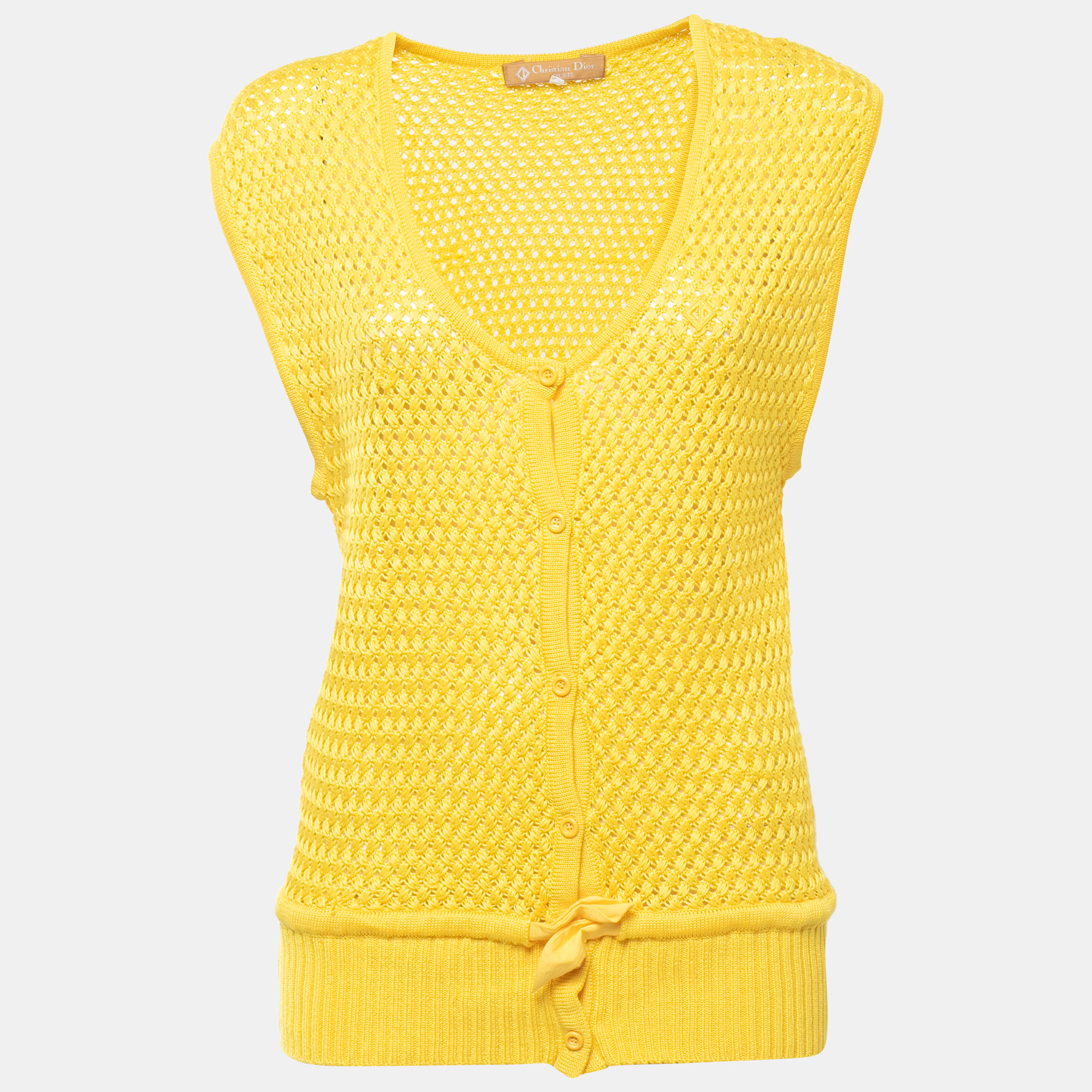 Dior Yellow Knit Button Front Sleeveless Sweater Vest M
