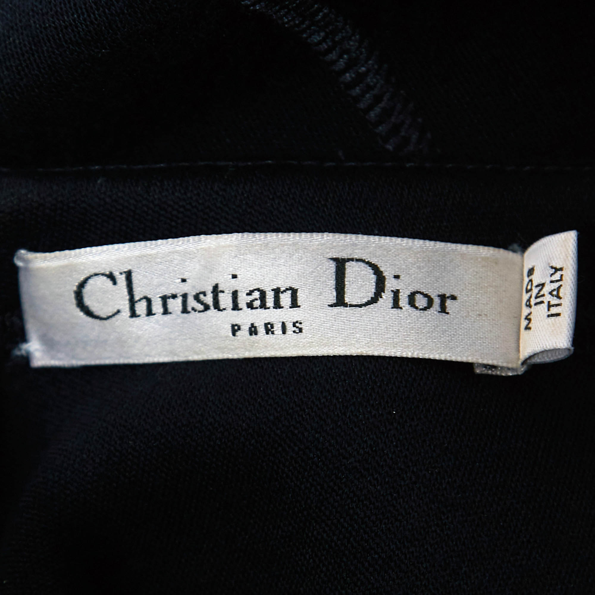 Christian Dior Navy Blue Wool-Blend Crest Detail Sleeveless Dress M