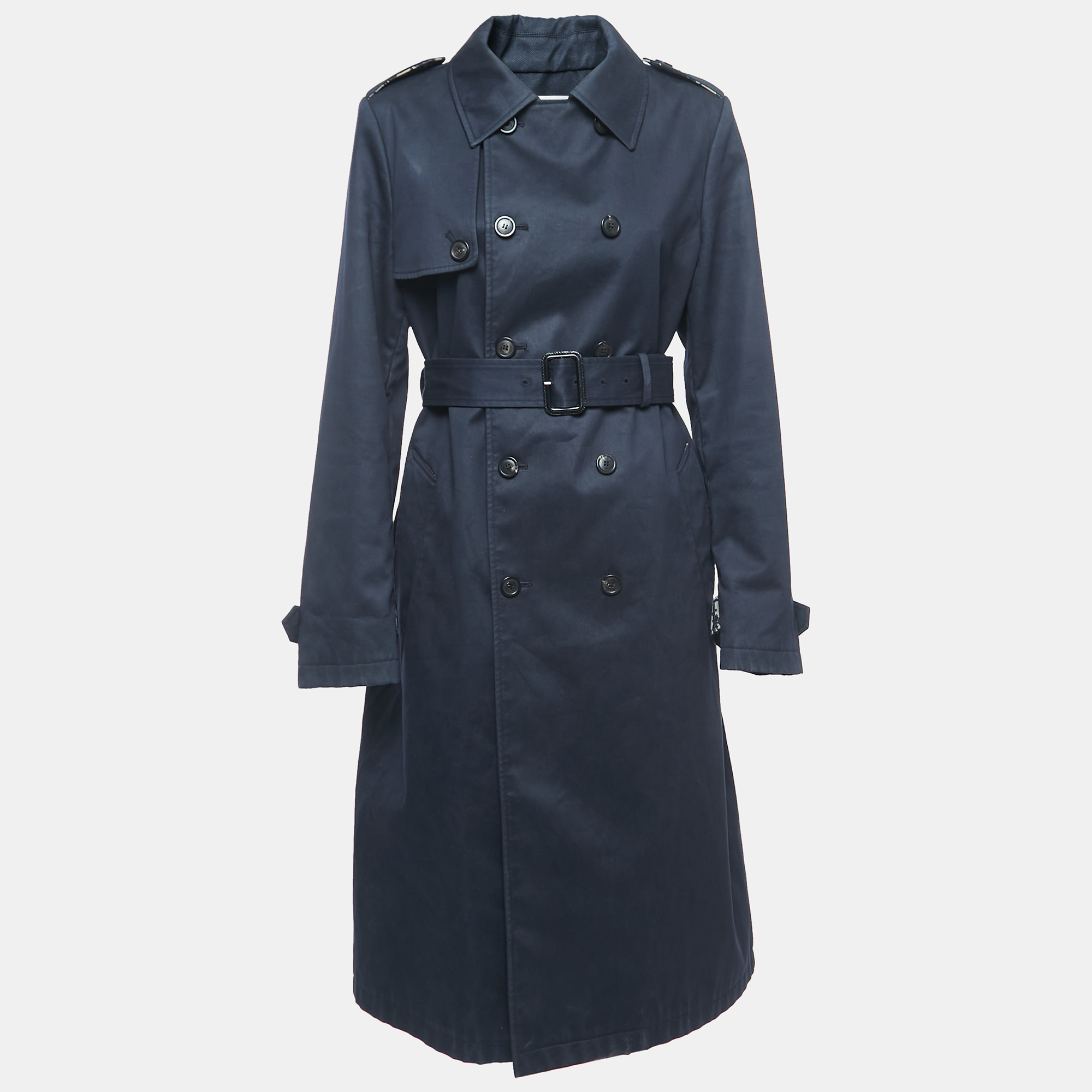 Dior Navy Blue Gabardine Double Breasted Belted Trench Coat M