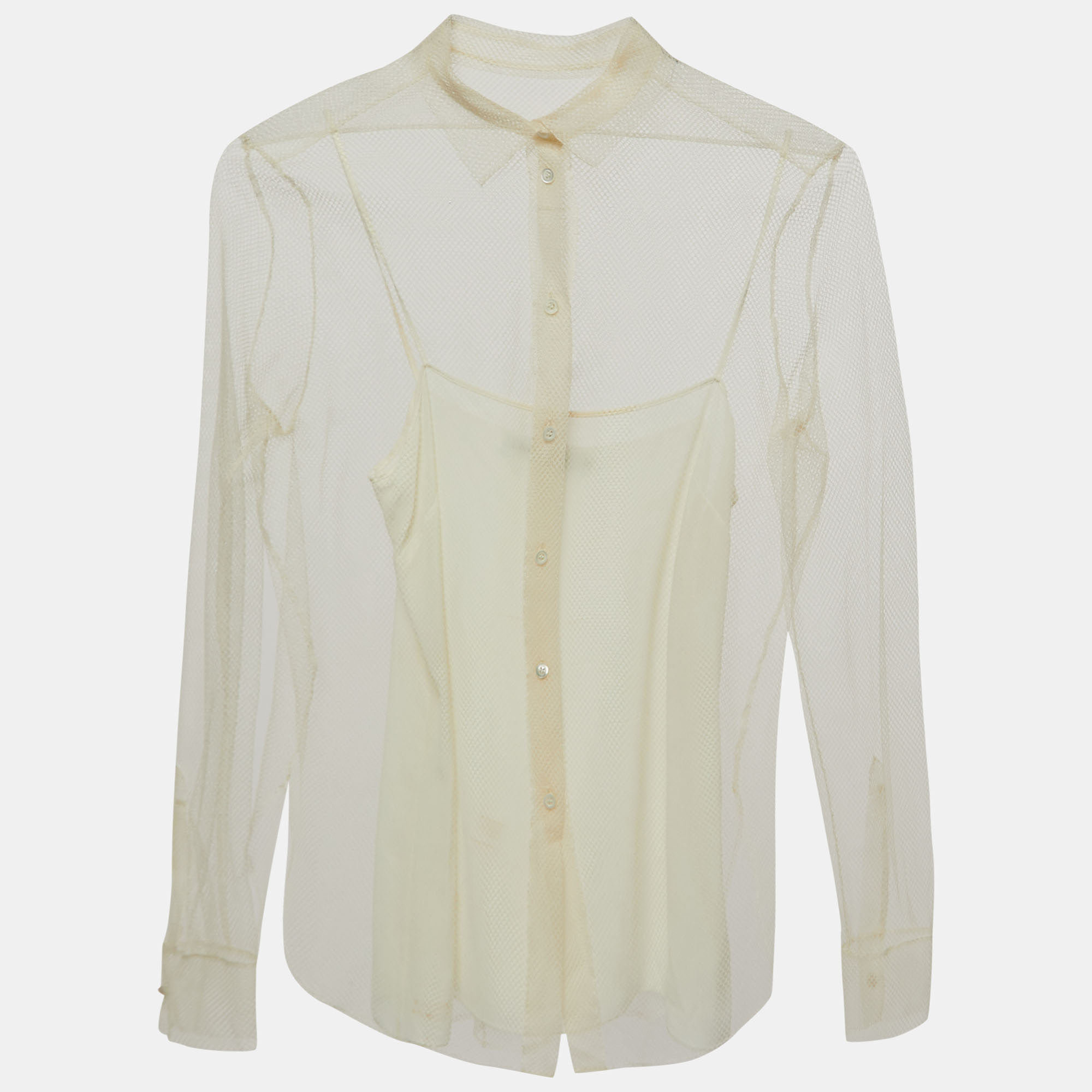 Dior cream mesh button front full sleeve shirt m