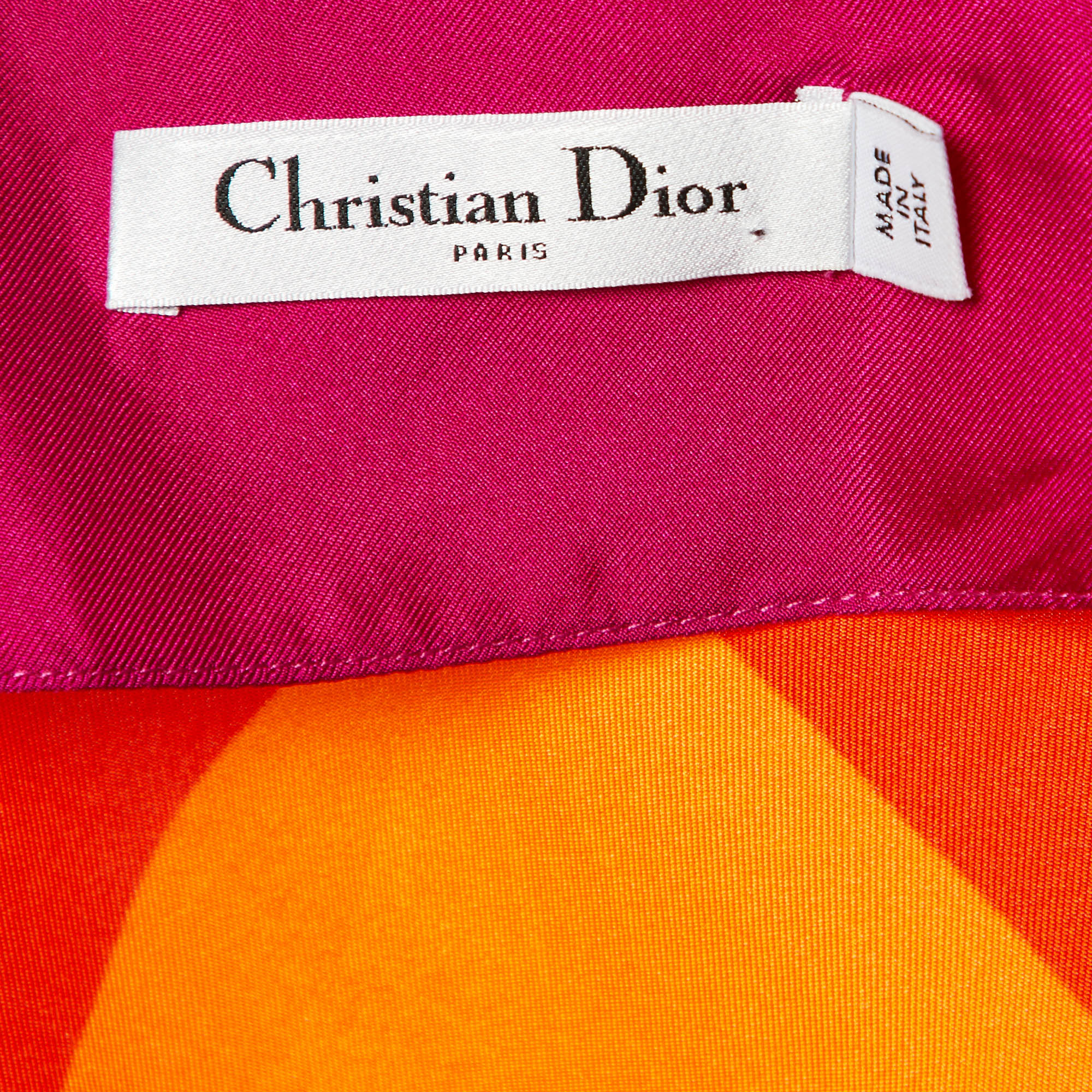 Christian Dior Multicolor Printed Silk Satin Midi Skirt L