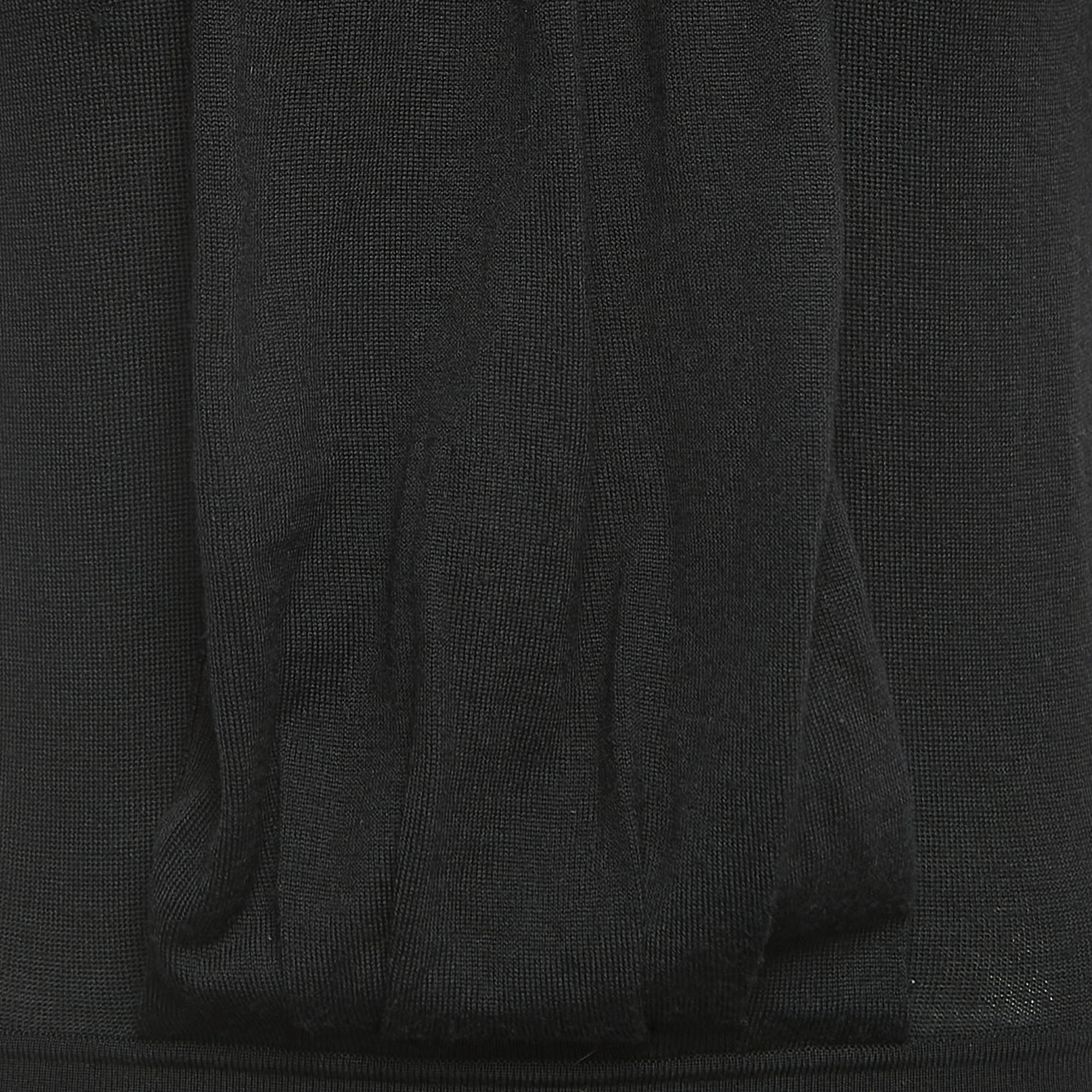 Dior Black Wool Blend High Neck Silk Sleeved Midi Dress XL