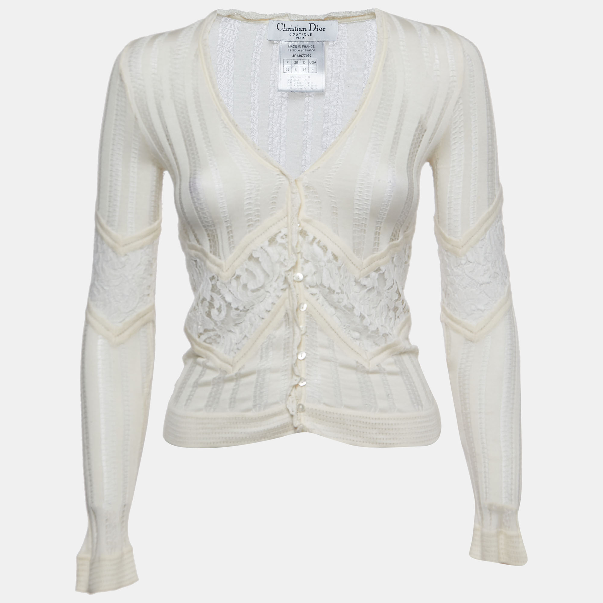 Dior Vintage Off White Knit Buttoned Long Sleeve Top S