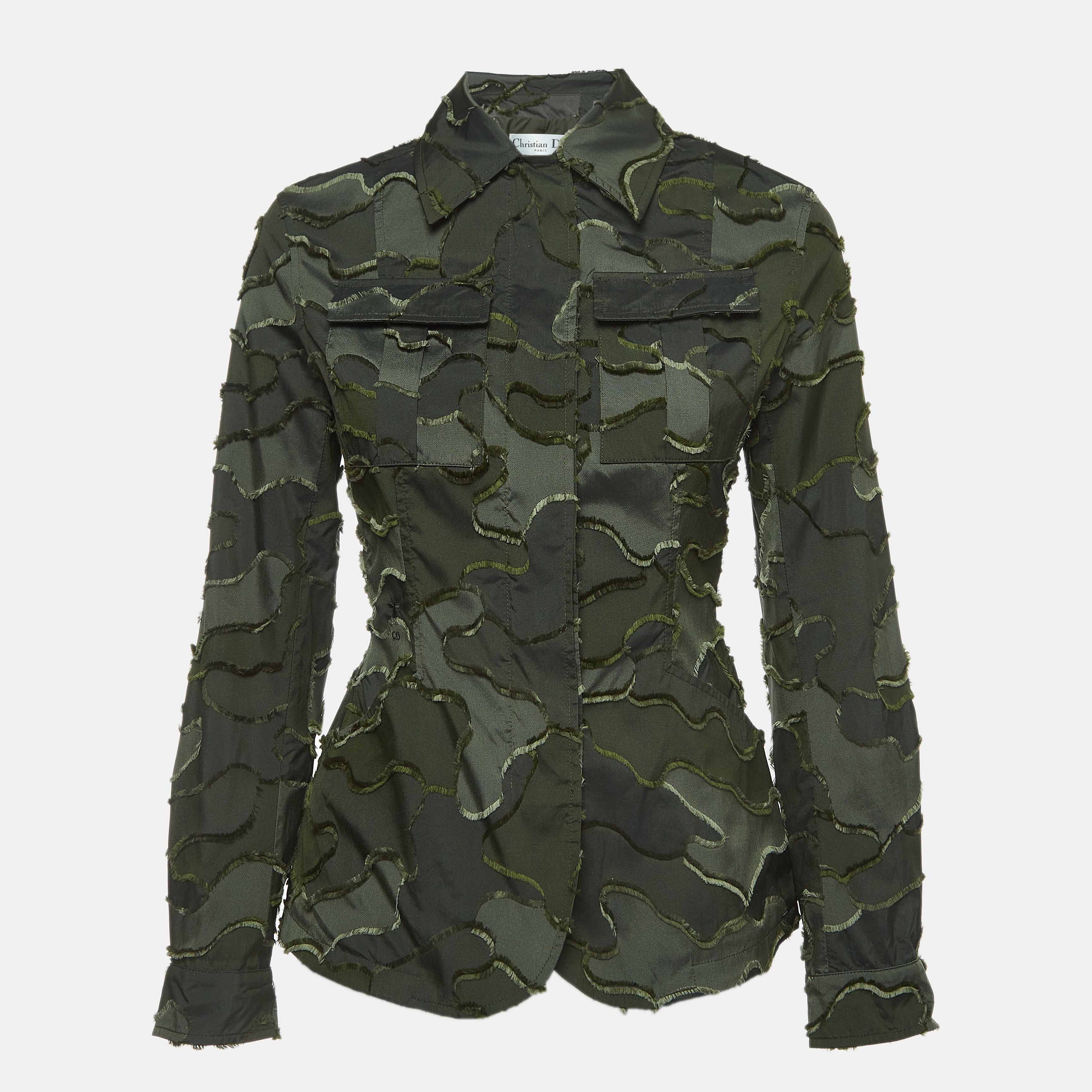 Christian dior military green camouflage synthetic zip front jacket s