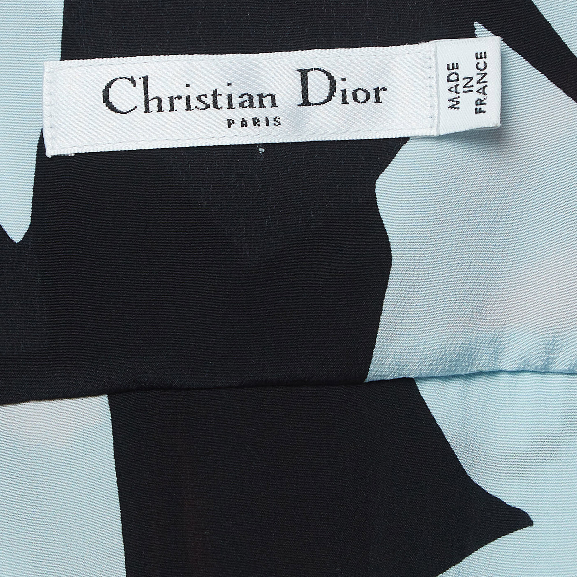 Christian Dior Blue Printed Pleated Silk Top L