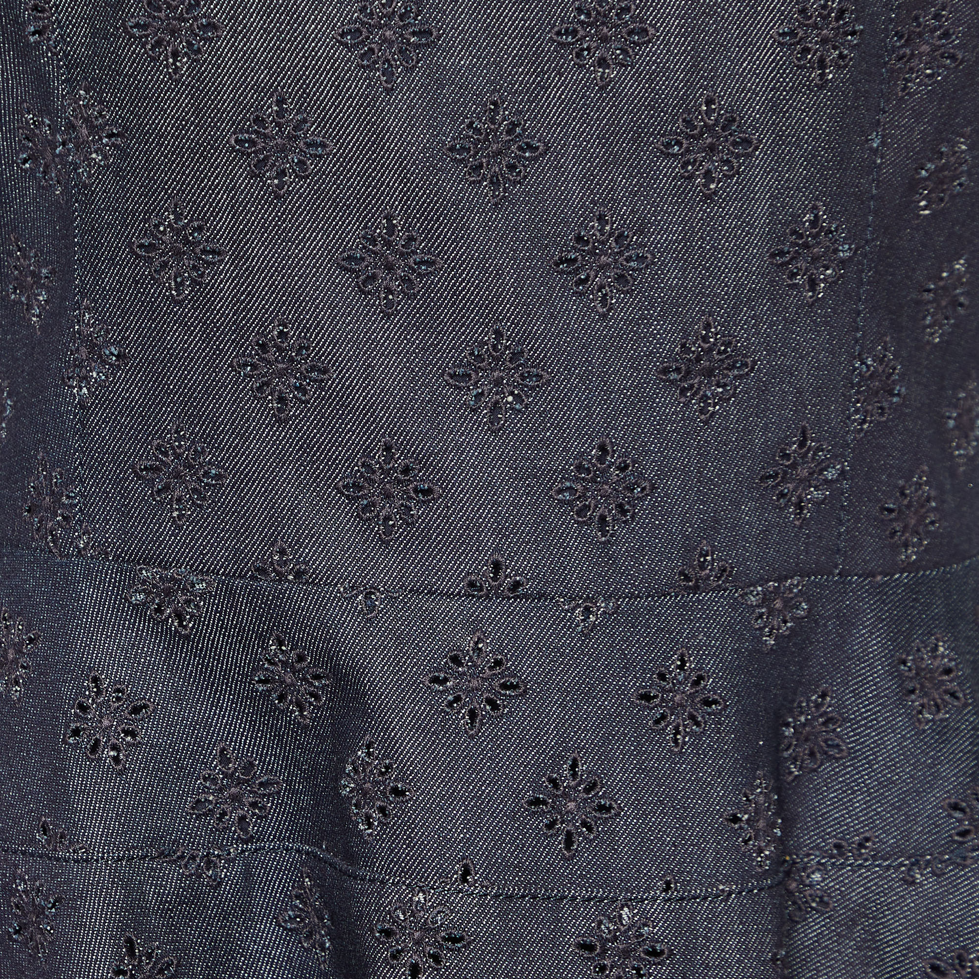 Dior Dark Blue Embroidered Denim Flared Dress L