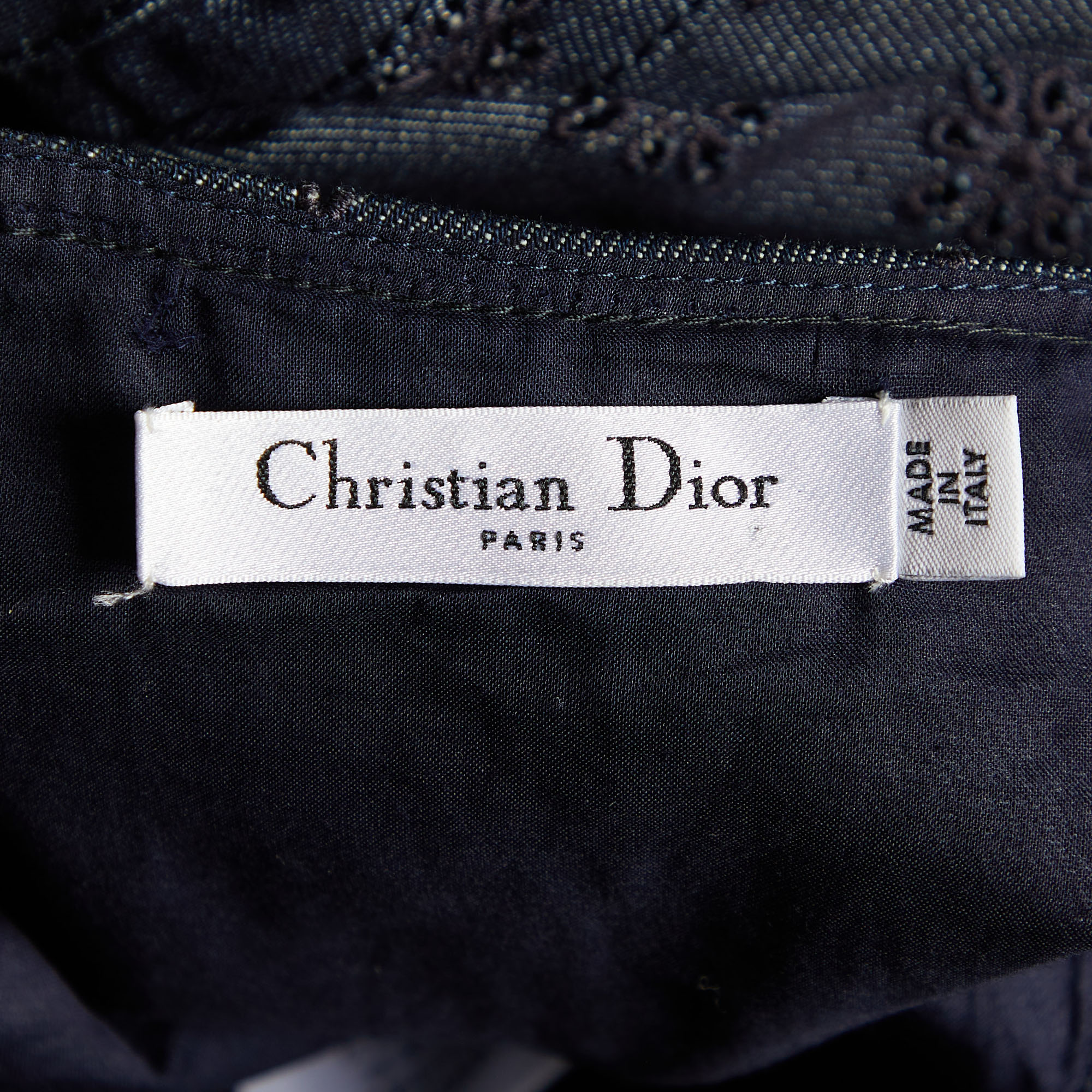 Dior Dark Blue Embroidered Denim Flared Dress L