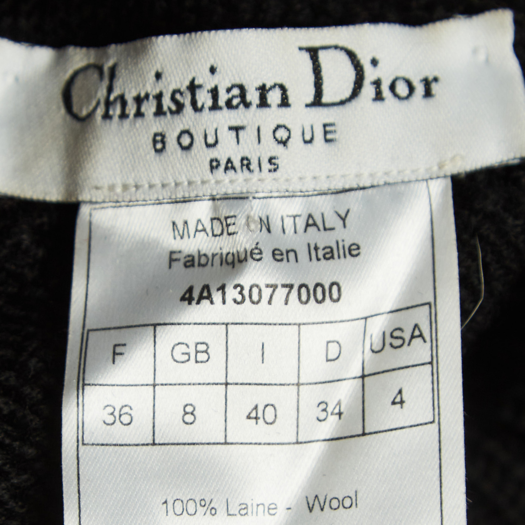 Christian Dior Boutique Black Pointelle Knit Wool Zipper Vest S