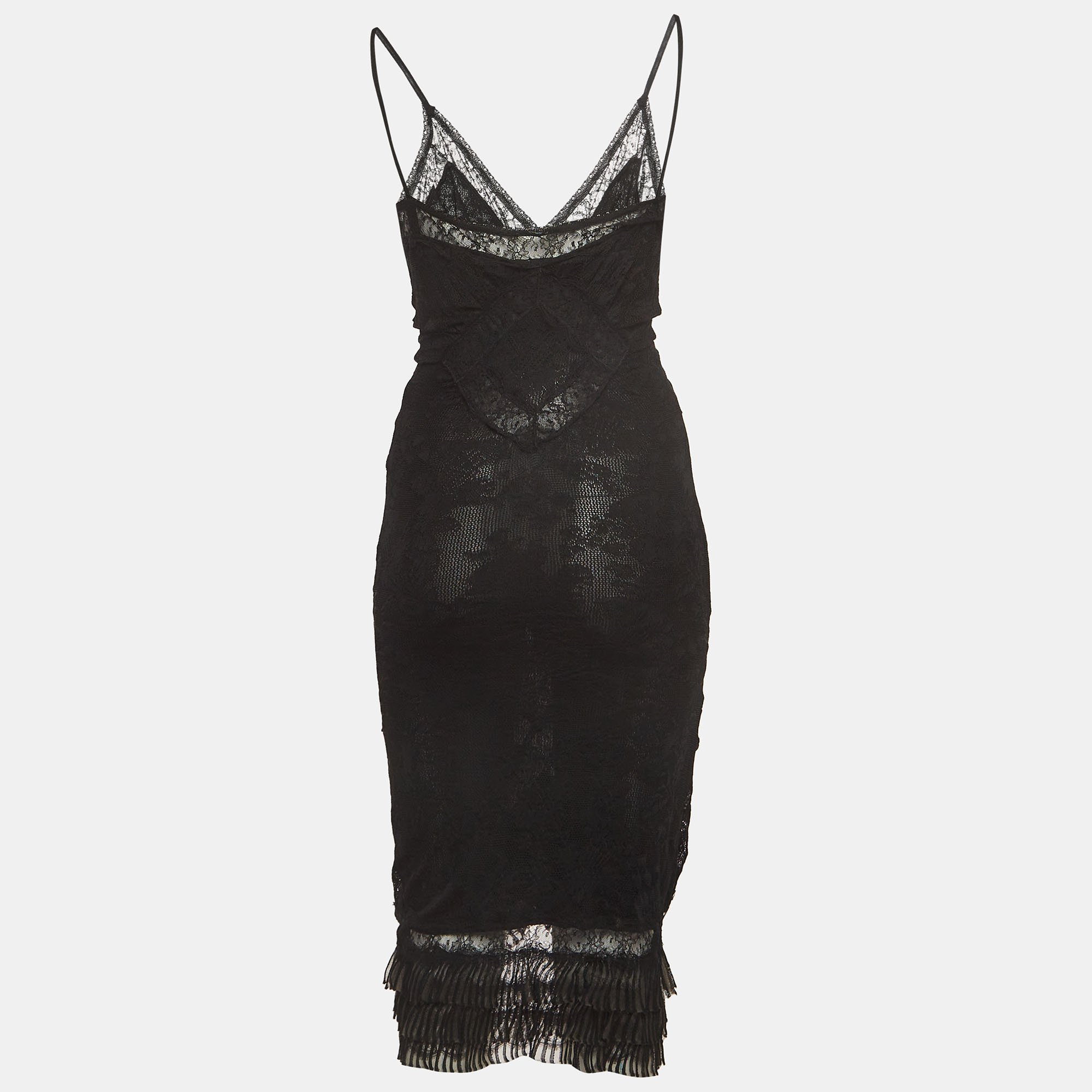 Christian Dior Boutique By John Galliano Black Sheer Lace Midi Dress L