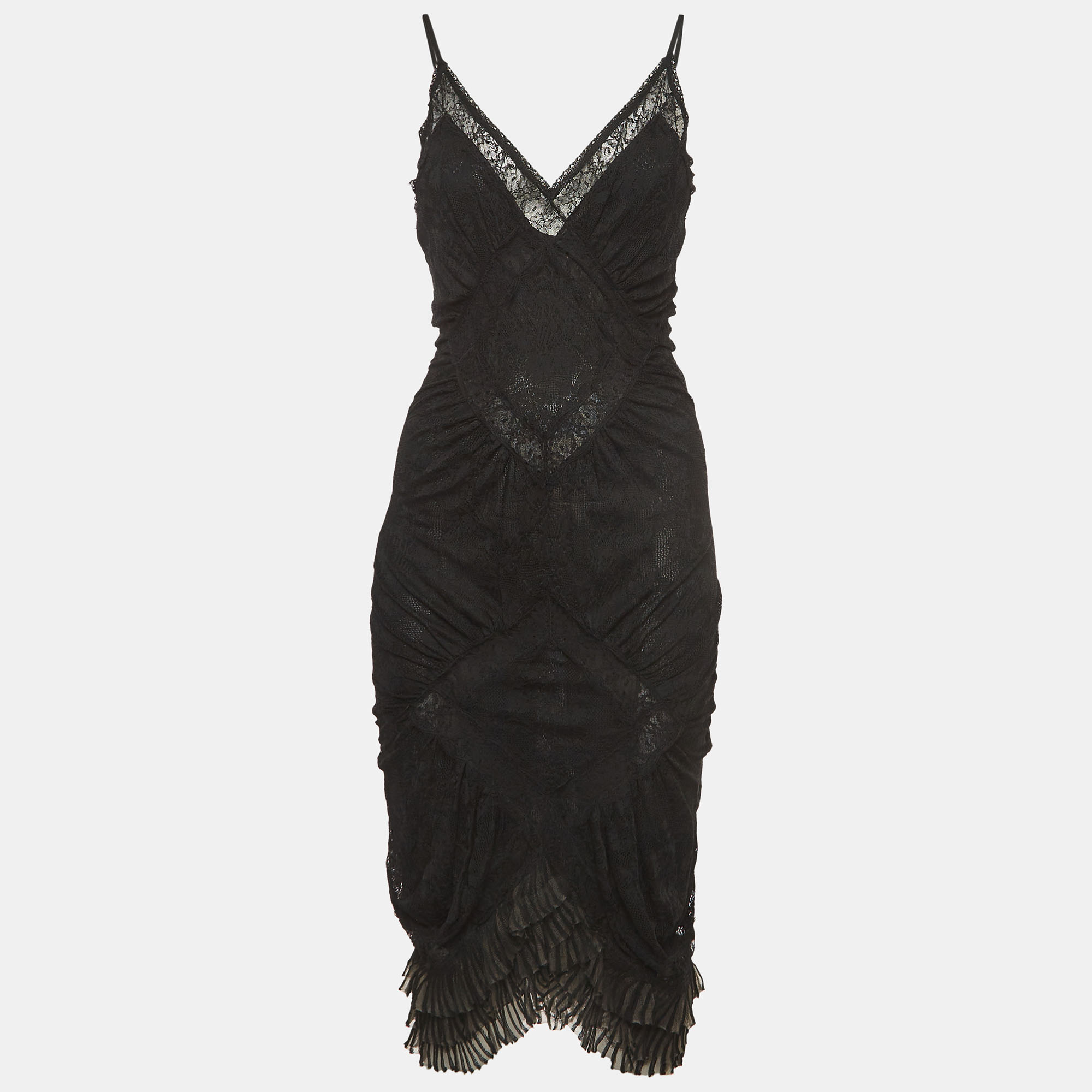 Christian dior boutique by john galliano black sheer lace midi dress l