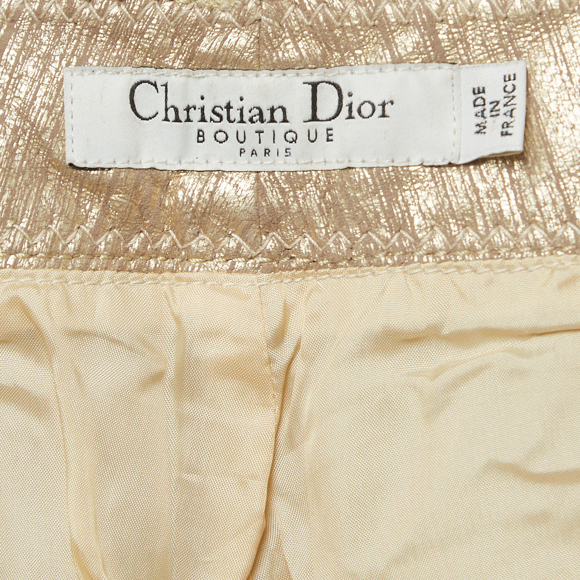 Christian Dior Boutique Gold Printed Leather Straight Pants M
