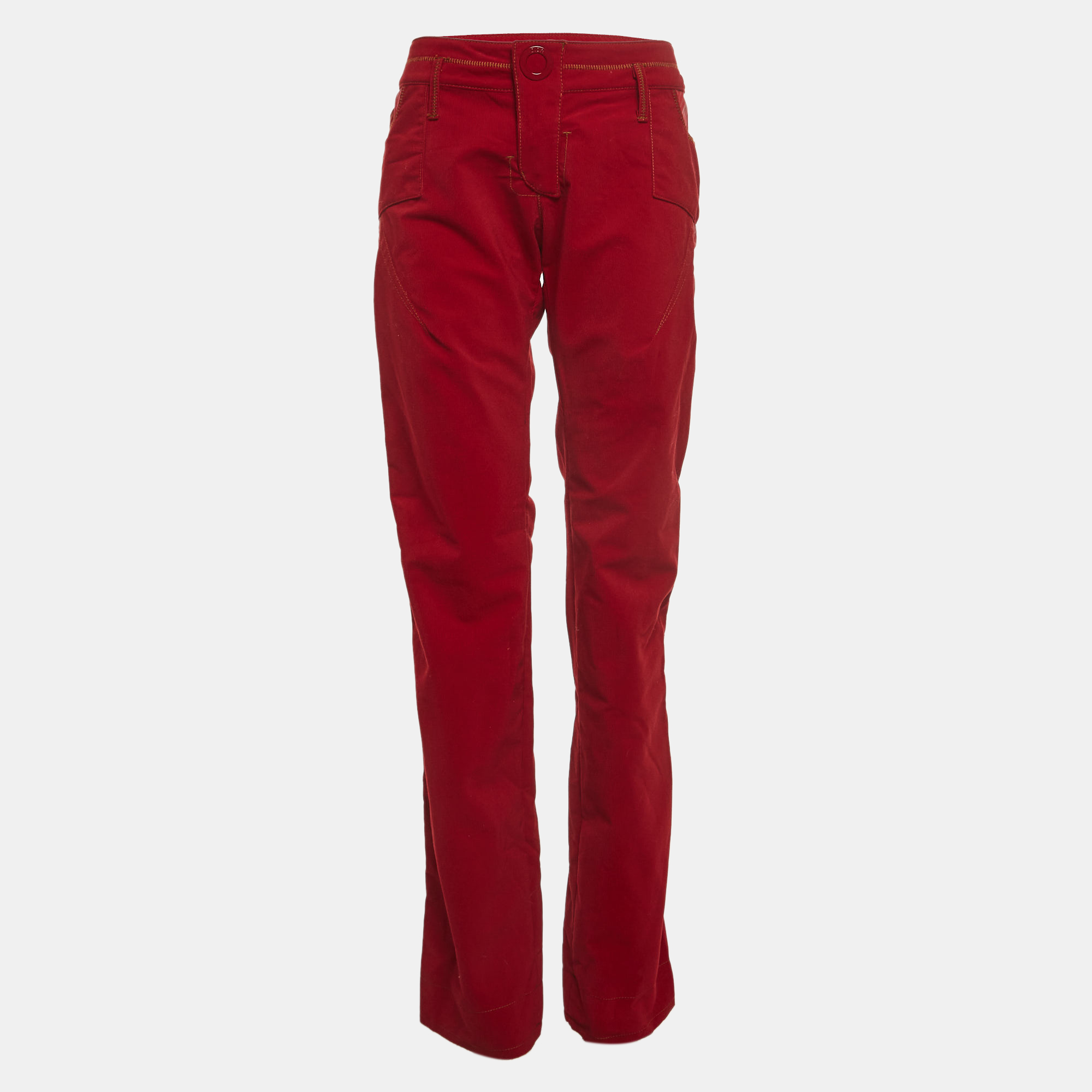 Christian dior boutique red corduroy zip detail straight pants m