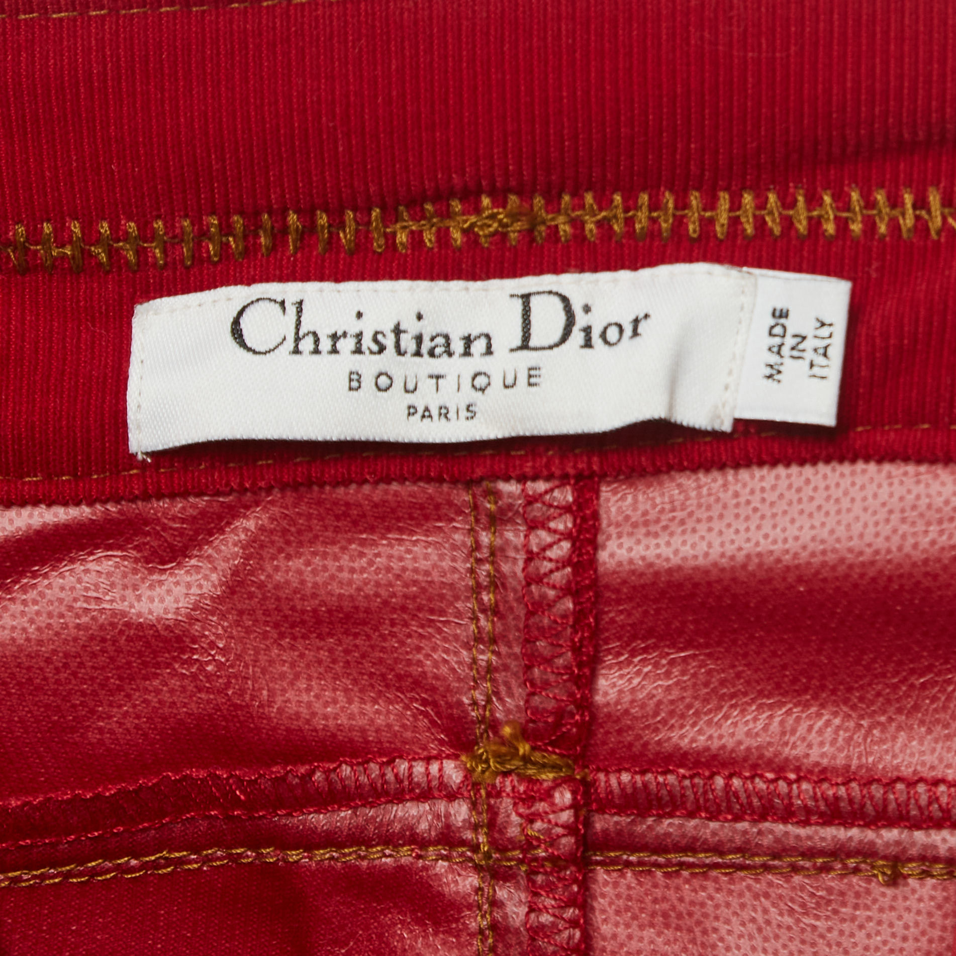 Christian Dior Boutique Red Corduroy Zip Detail Straight Pants M