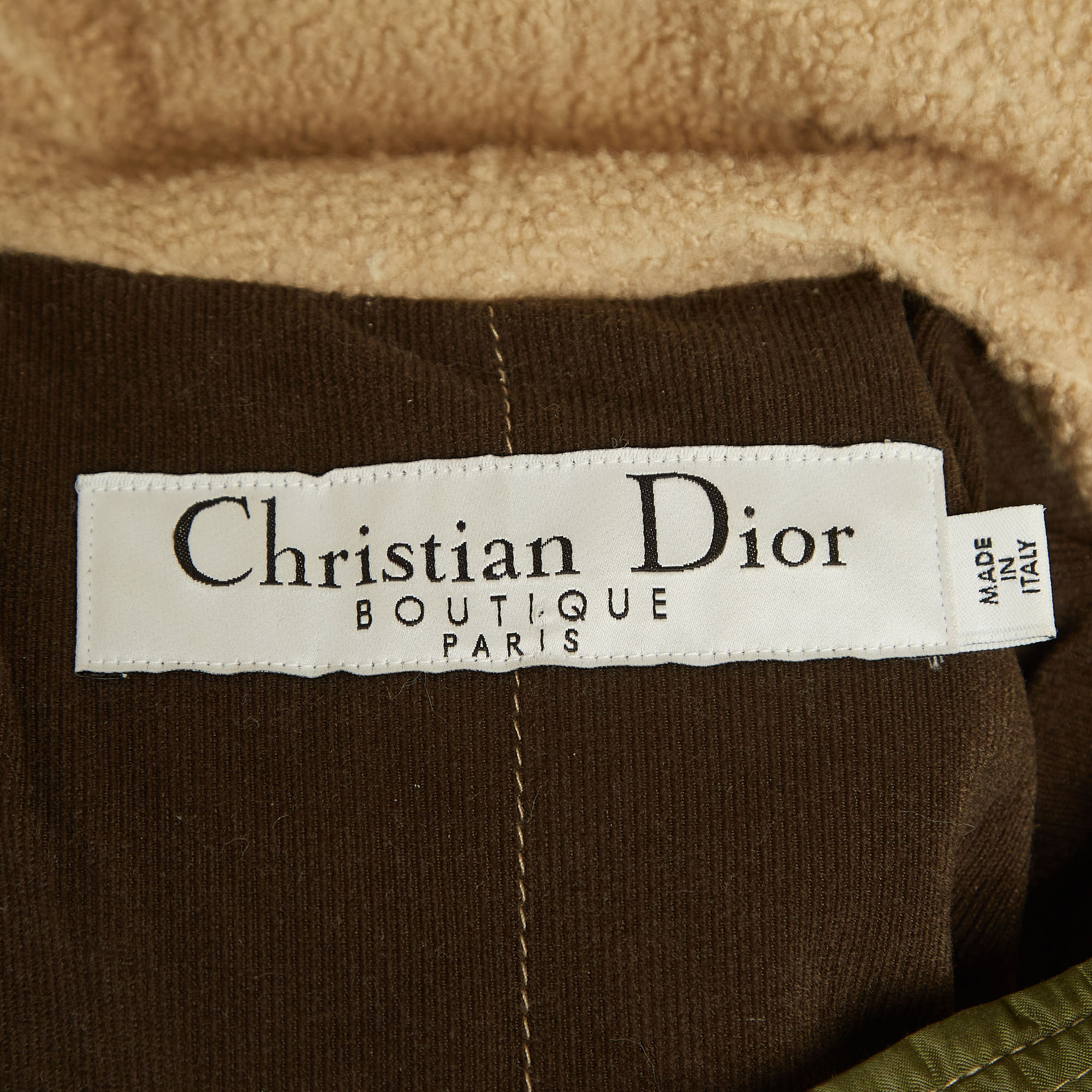 Christian Dior Boutique Green Cotton Blend And Fur Parka Jacket M