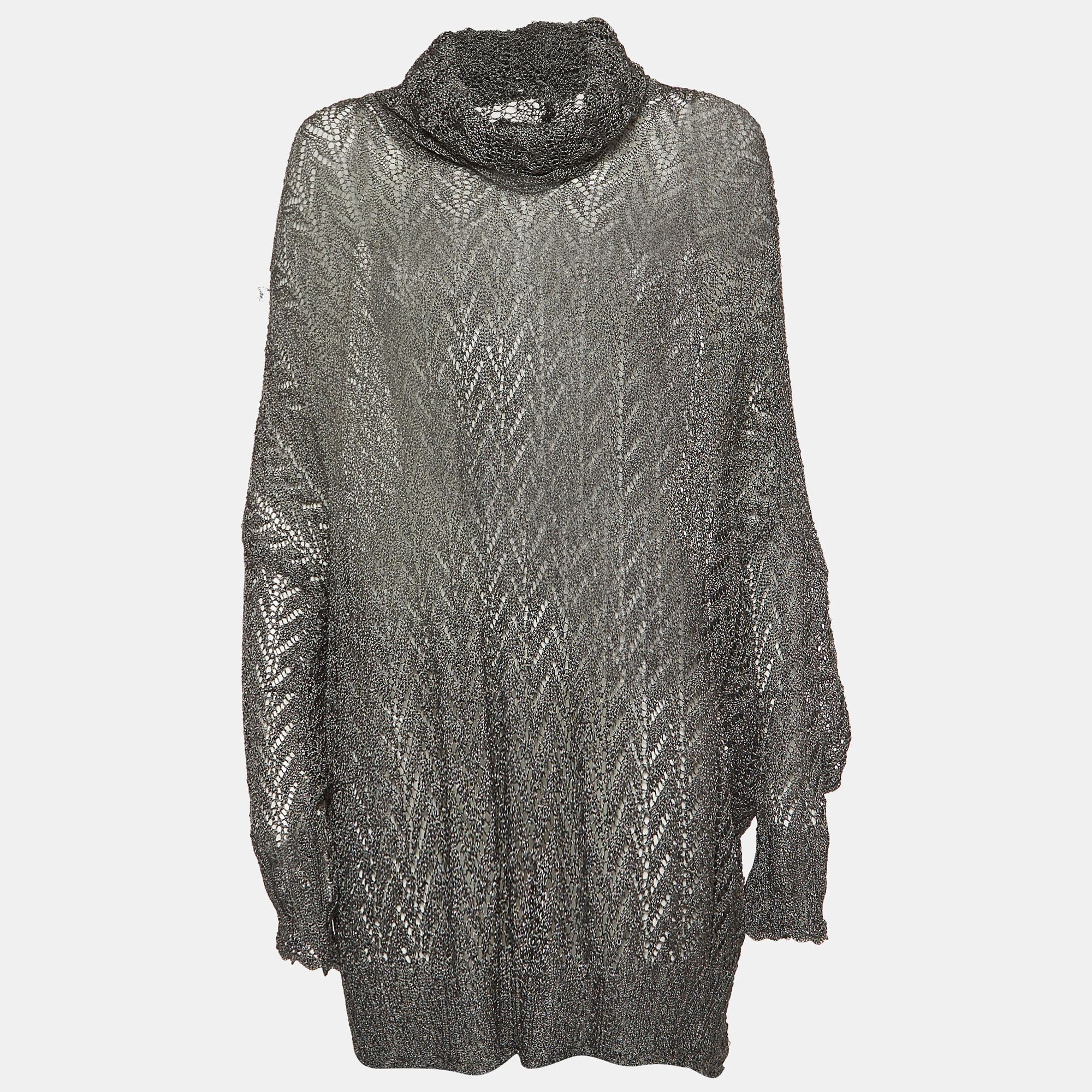 Christian dior boutique grey crochet knit snug hood neck mini dress s