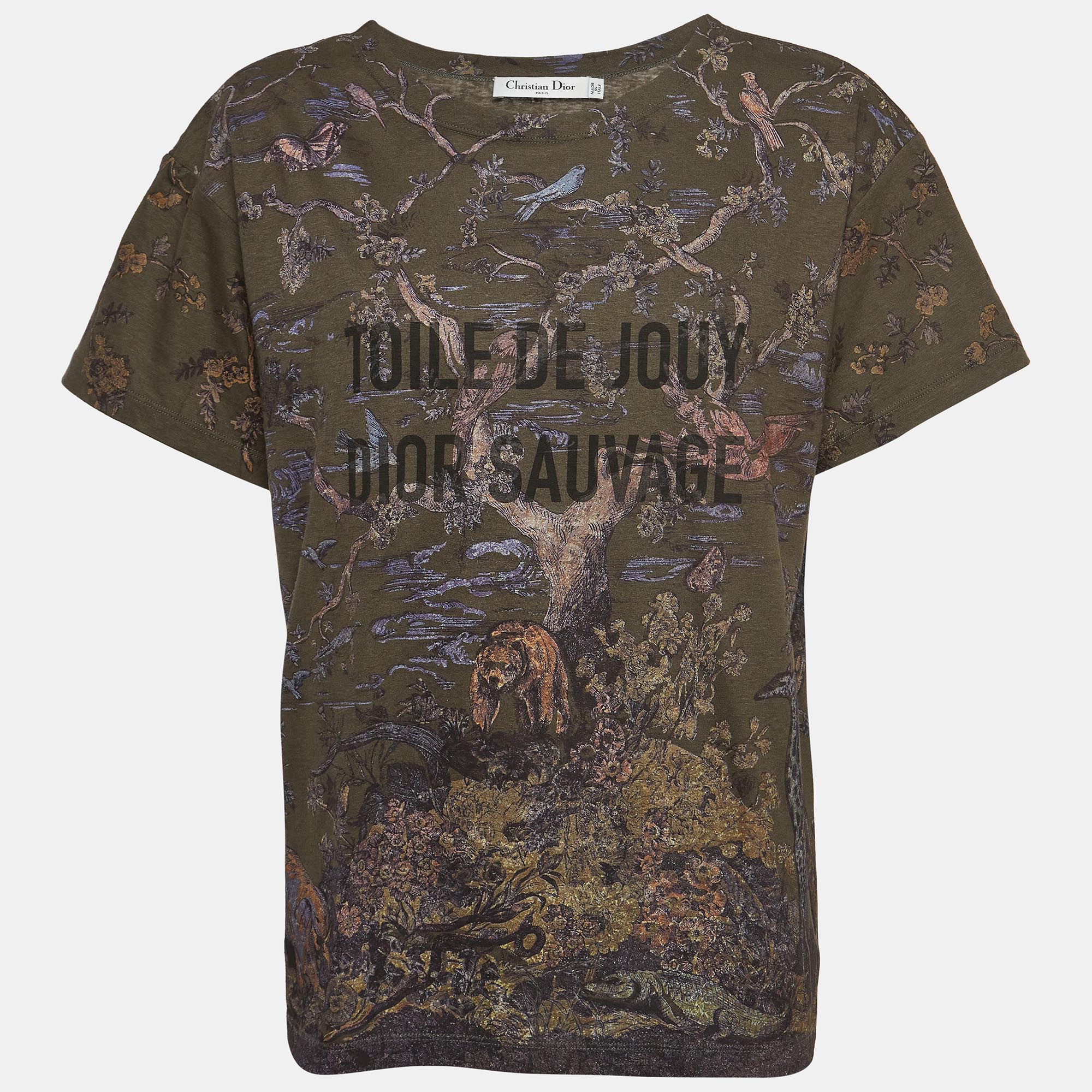 Christian dior boutique green jungle print knit crew neck t-shirt l