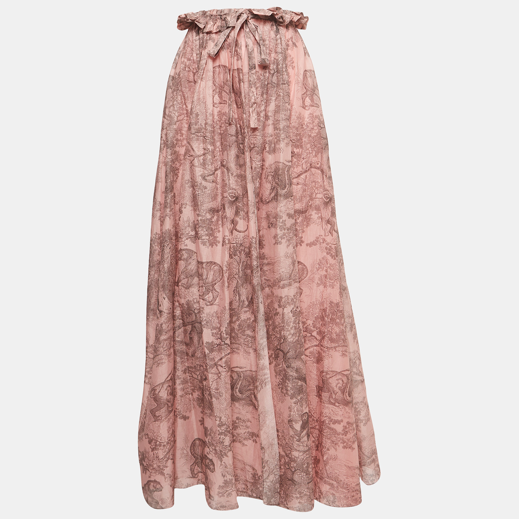 Dior pink jungle print cotton gathered layered dioriviera maxi skirt l