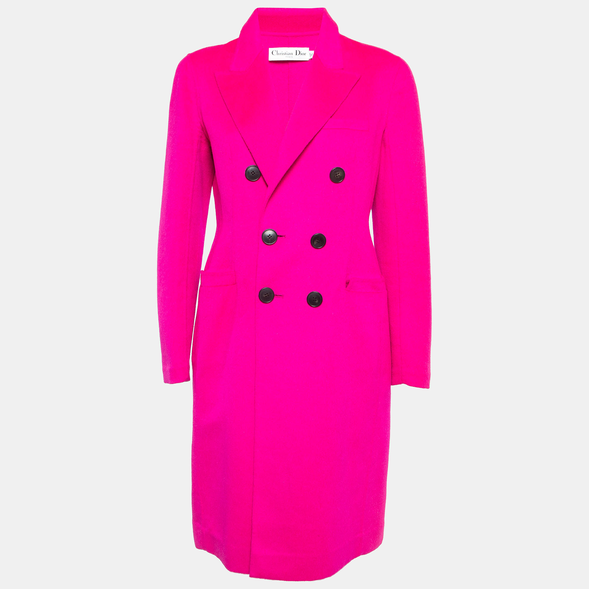 Dior pink wool blend double breasted mid length coat m
