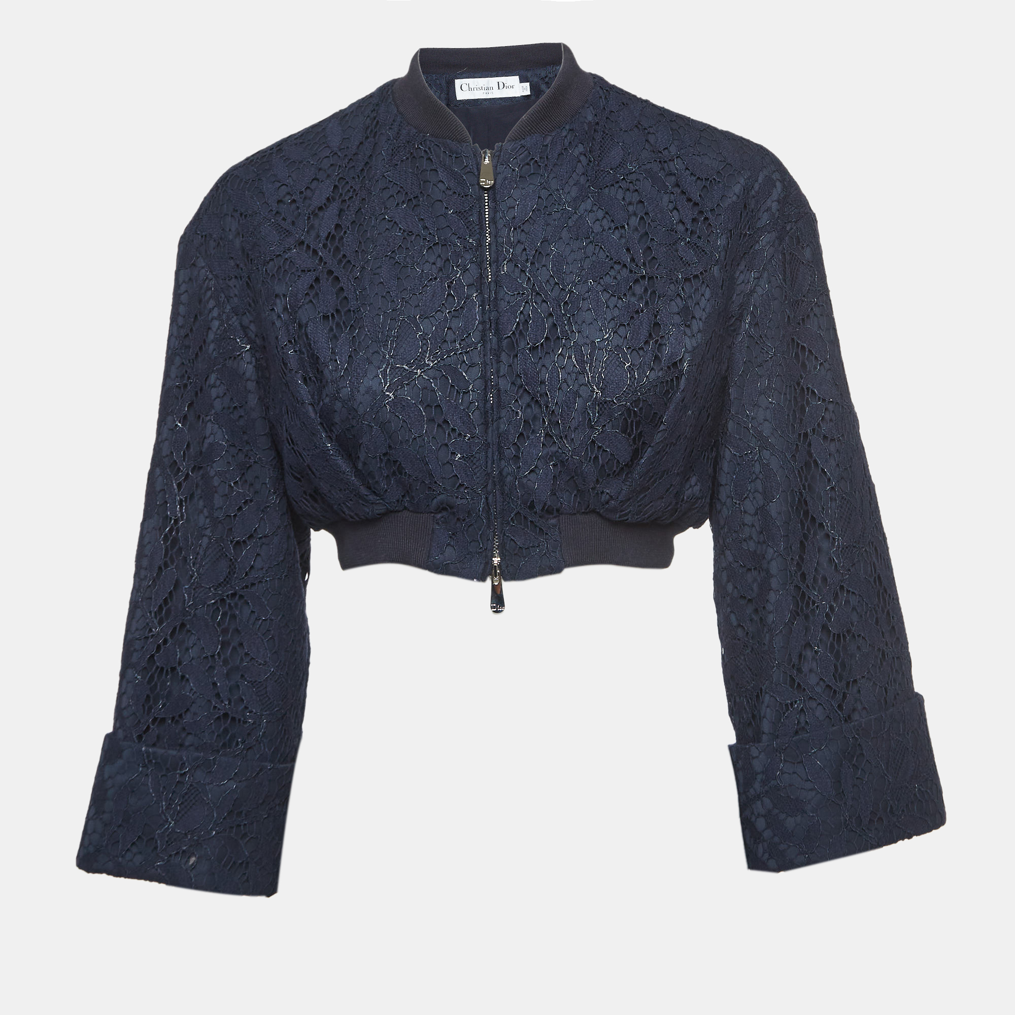Christian dior navy blue floral lace cropped jacket m