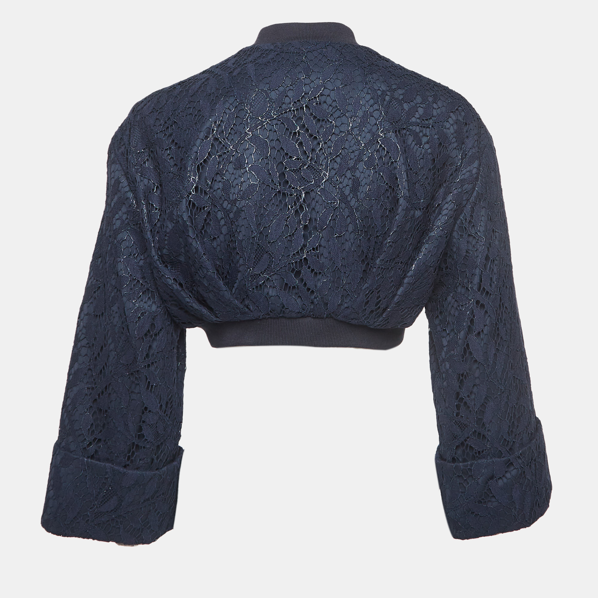 Christian Dior Navy Blue Floral Lace Cropped Jacket M