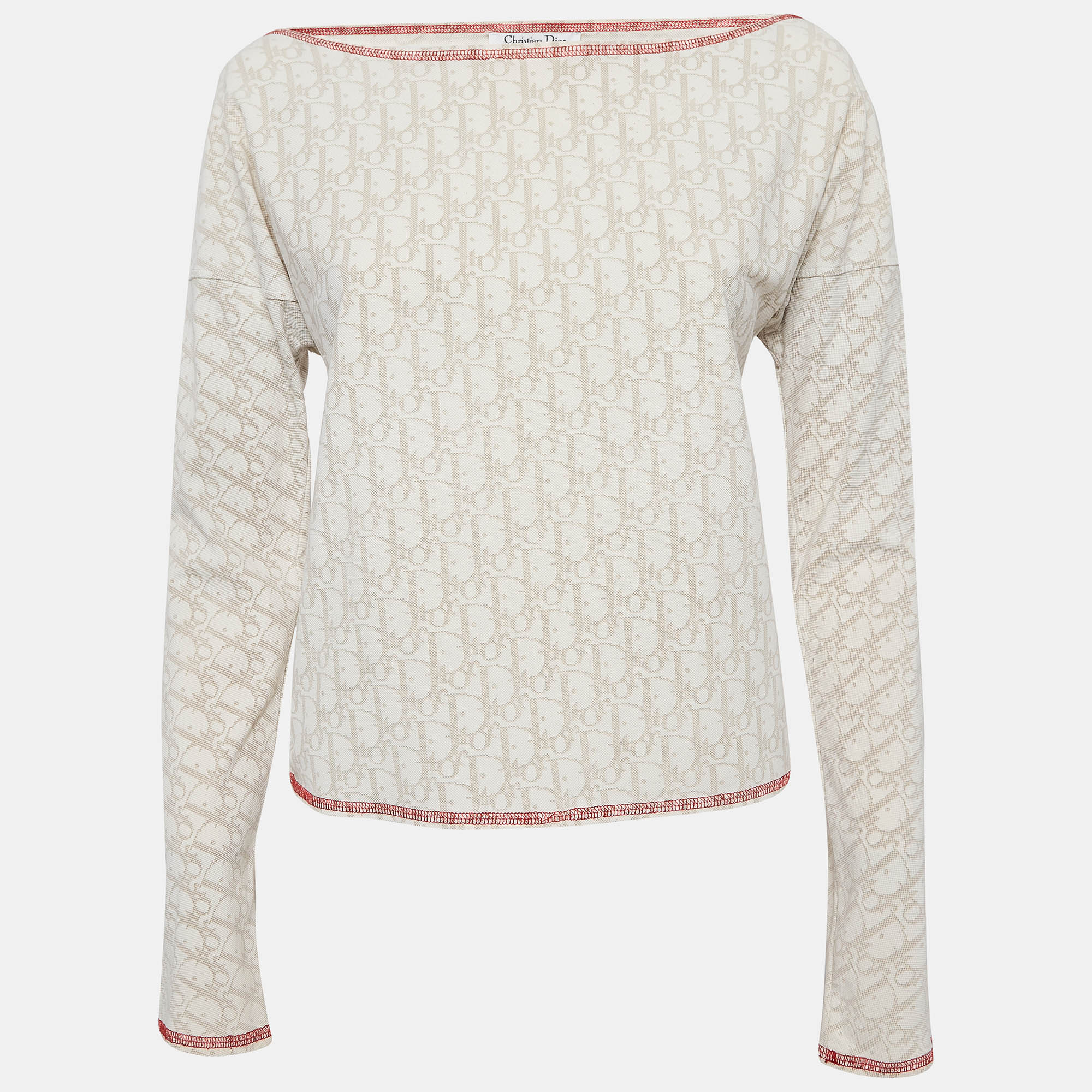 Christian dior boutique beige monogram knit long sleeve top m