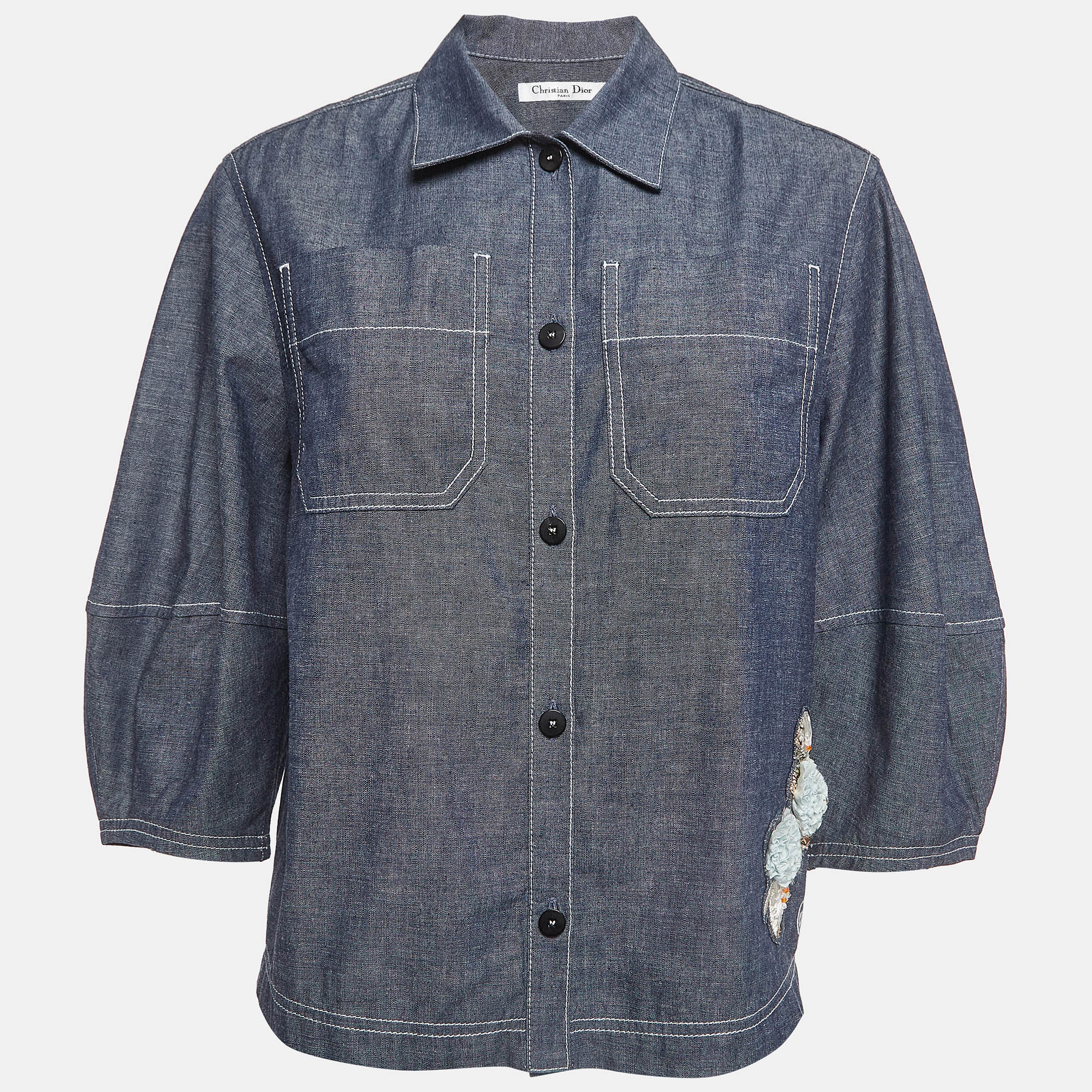 Christian dior blue cotton applique shirt l