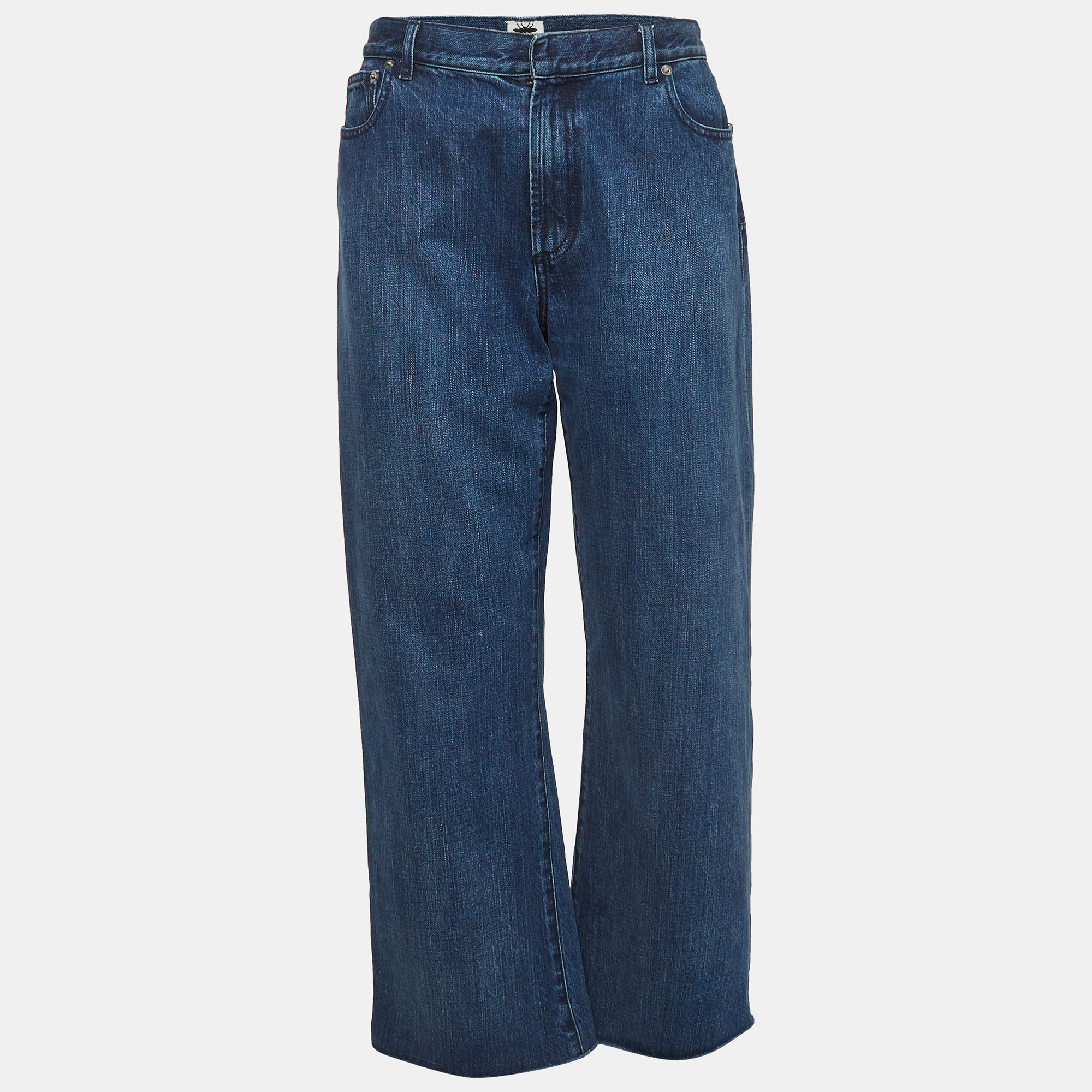 Christian dior blue raw edge denim straight leg jeans m waist 30"