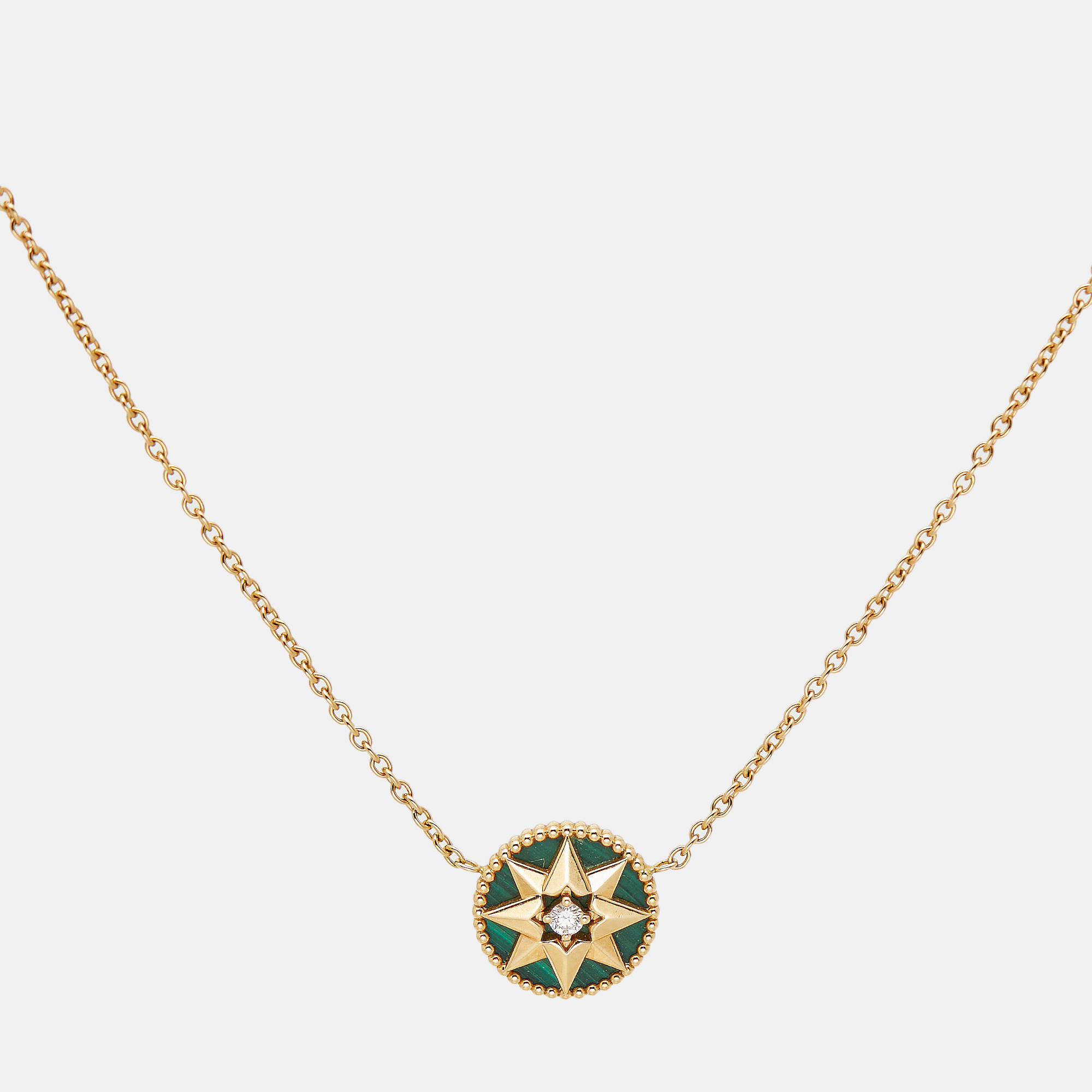 Dior Rose Des Vents Malachite Diamond 18k Yellow Gold Necklace