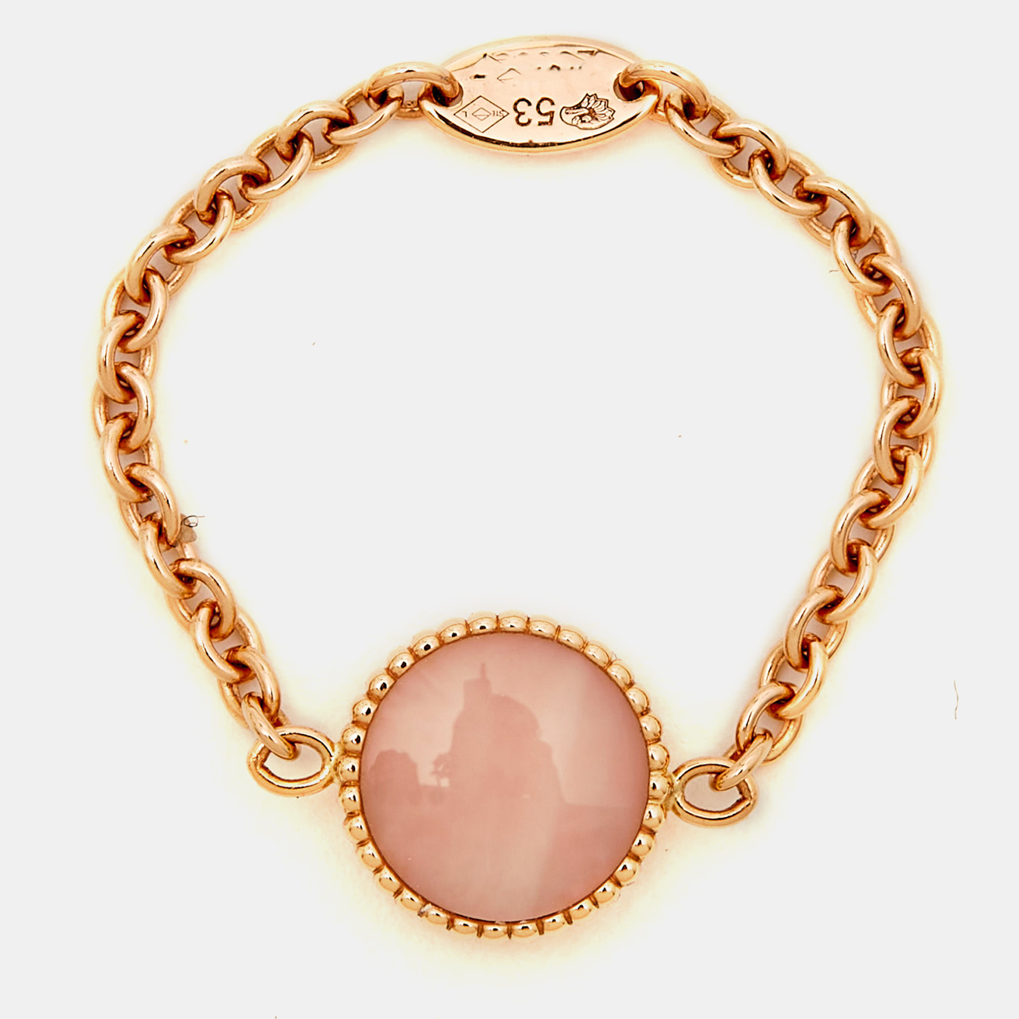 Dior Rose Des Vents Pink Opal Diamond 18k Rose Gold Chain Link Ring Size 53