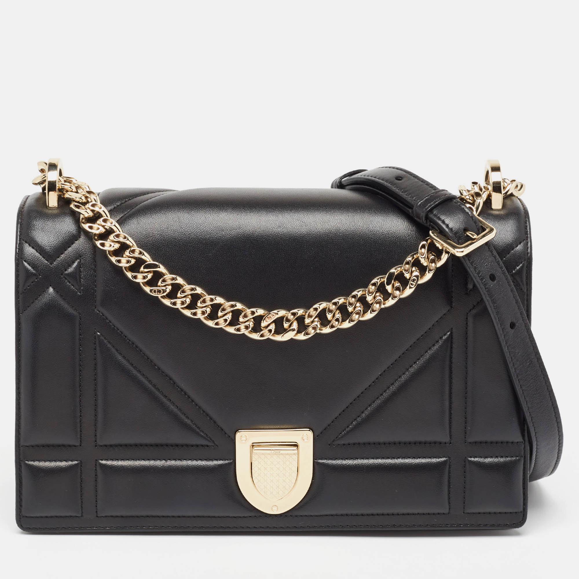 Dior black leather medium diorama flap shoulder bag