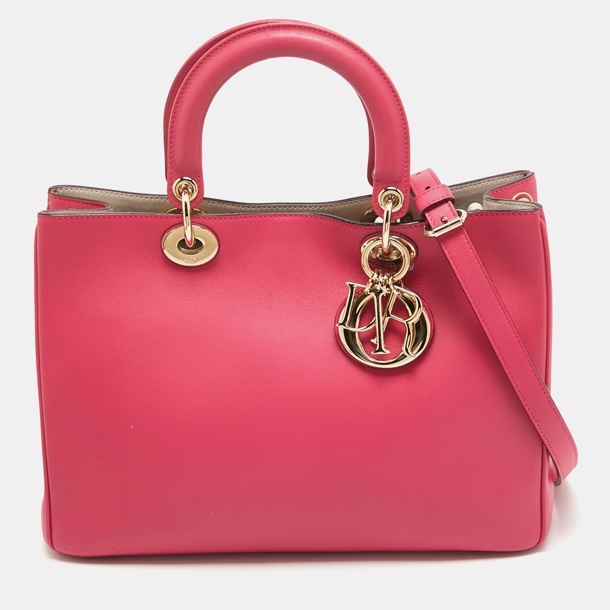 Dior pink leather medium diorissimo shopper tote