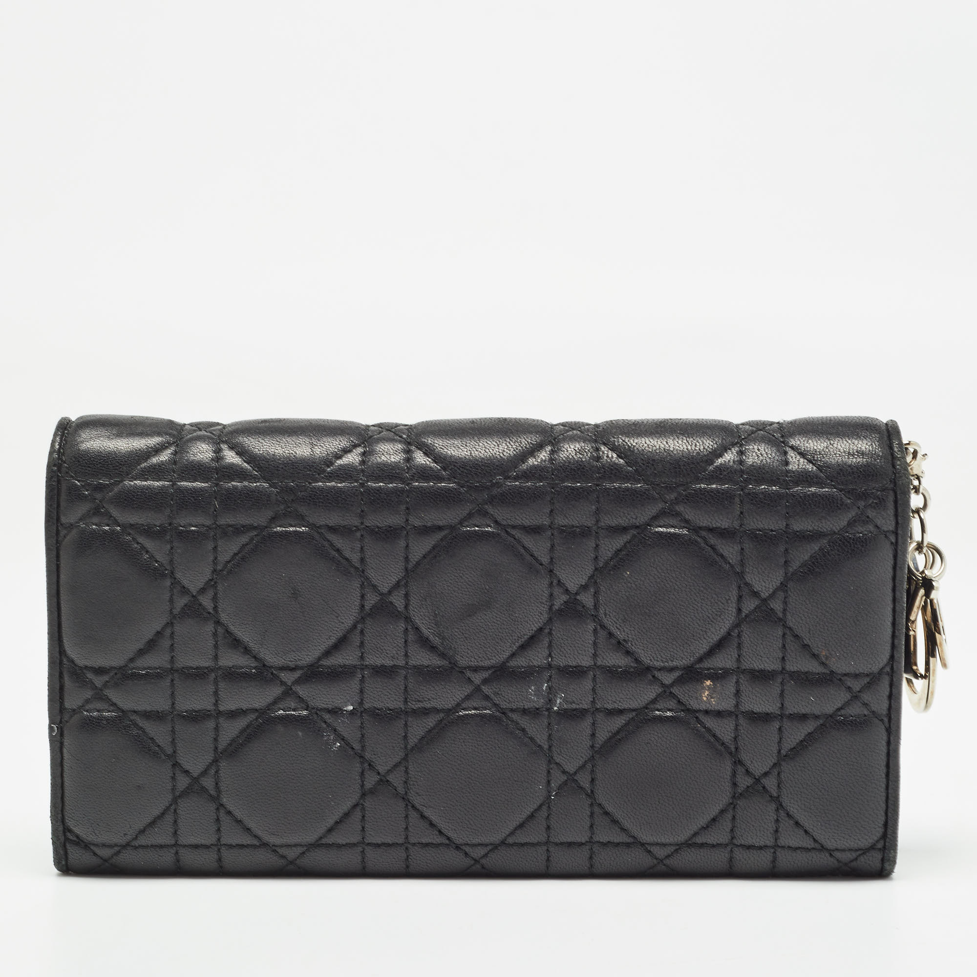 Dior black cannage leather lady dior continental wallet