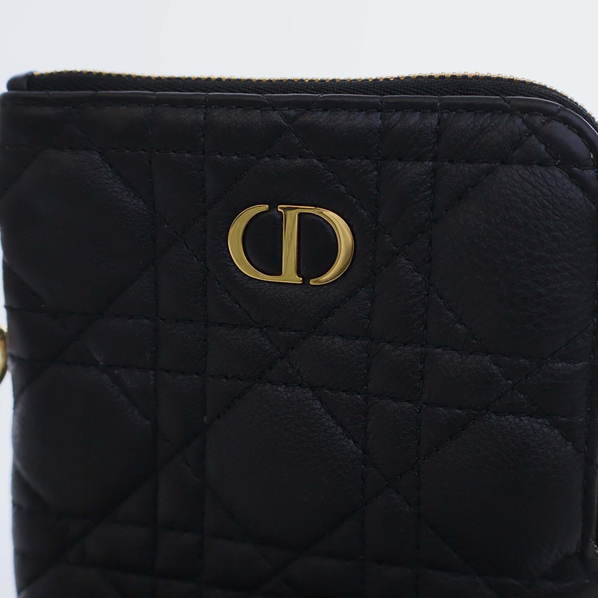 Dior Black Calfskin Cannage Caro Multifunctional Pouch