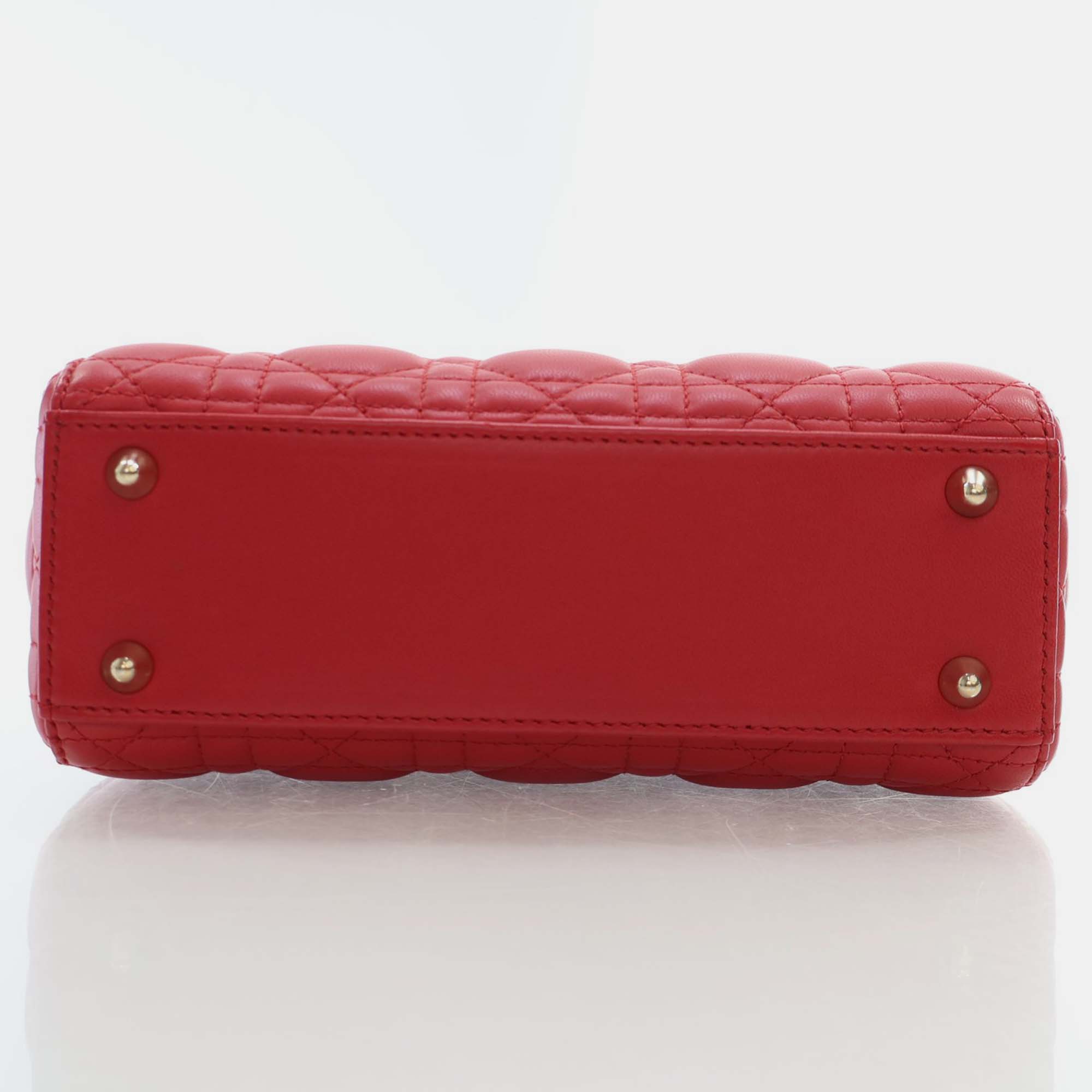 Dior Red Leather Medium Lady Dior Top Handle Bags