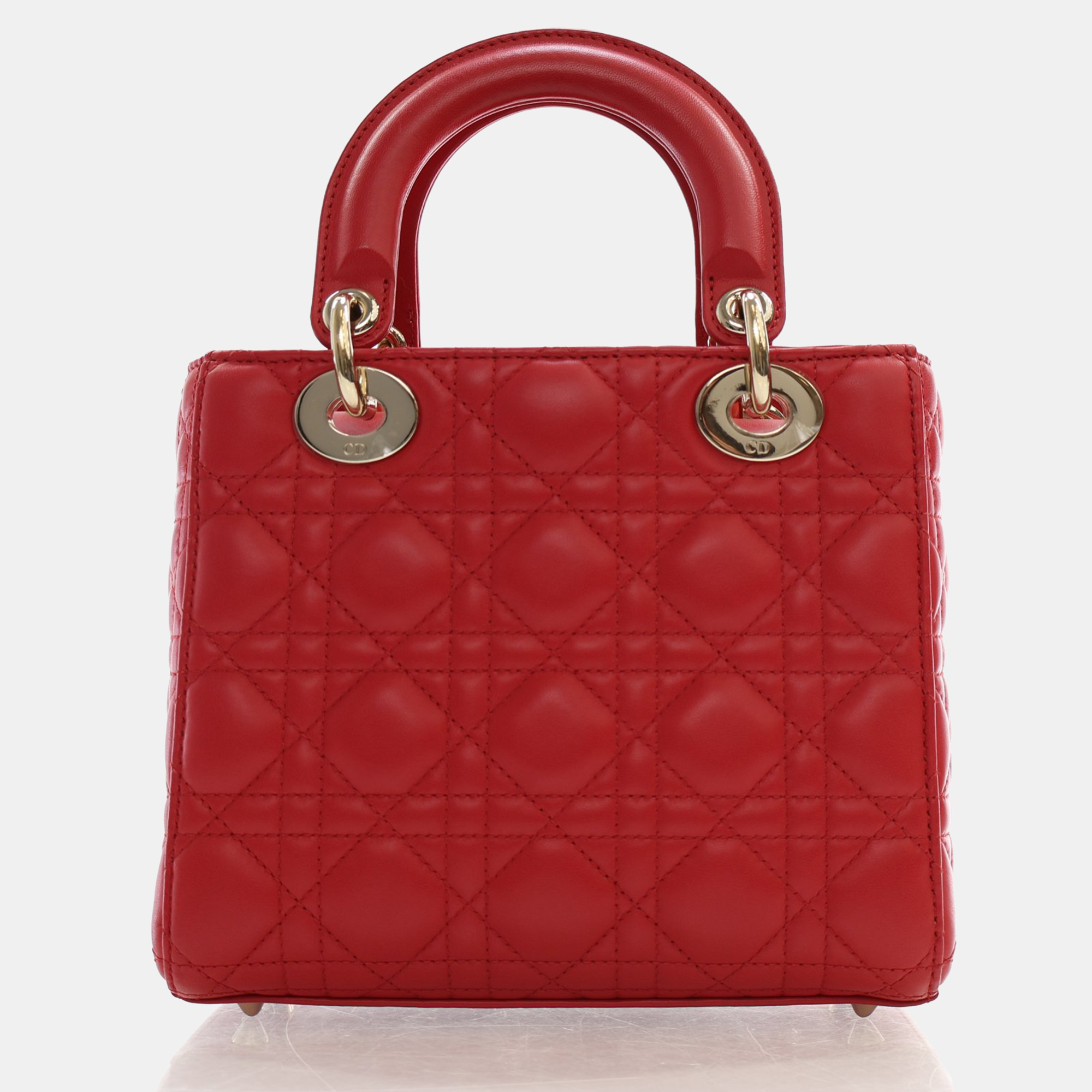 Dior Red Leather Medium Lady Dior Top Handle Bags