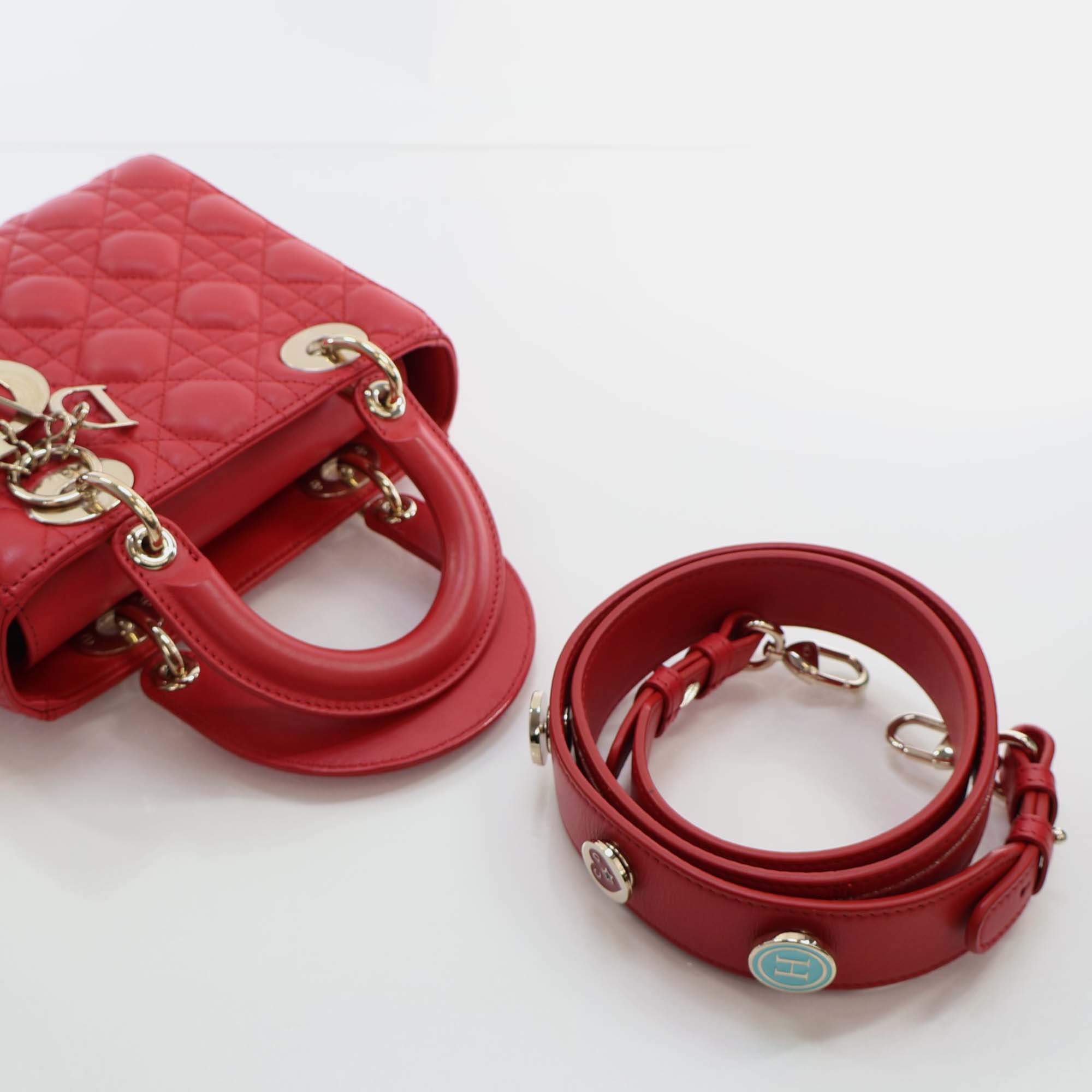 Dior Red Leather Medium Lady Dior Top Handle Bags