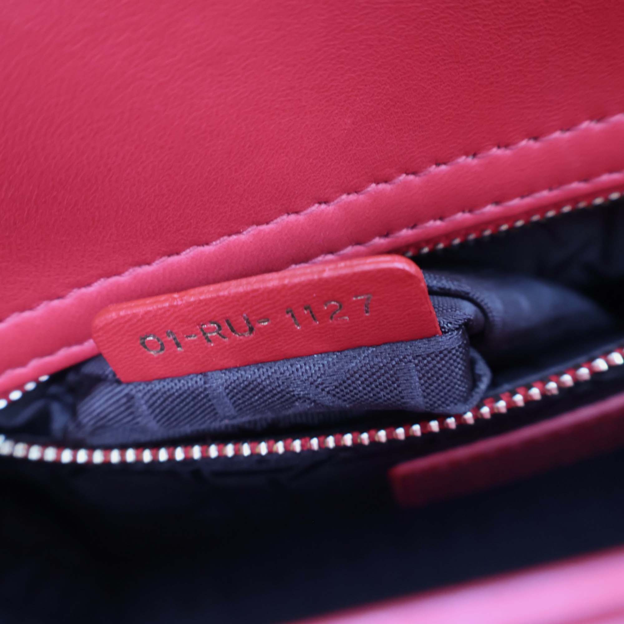 Dior Red Leather Medium Lady Dior Top Handle Bags