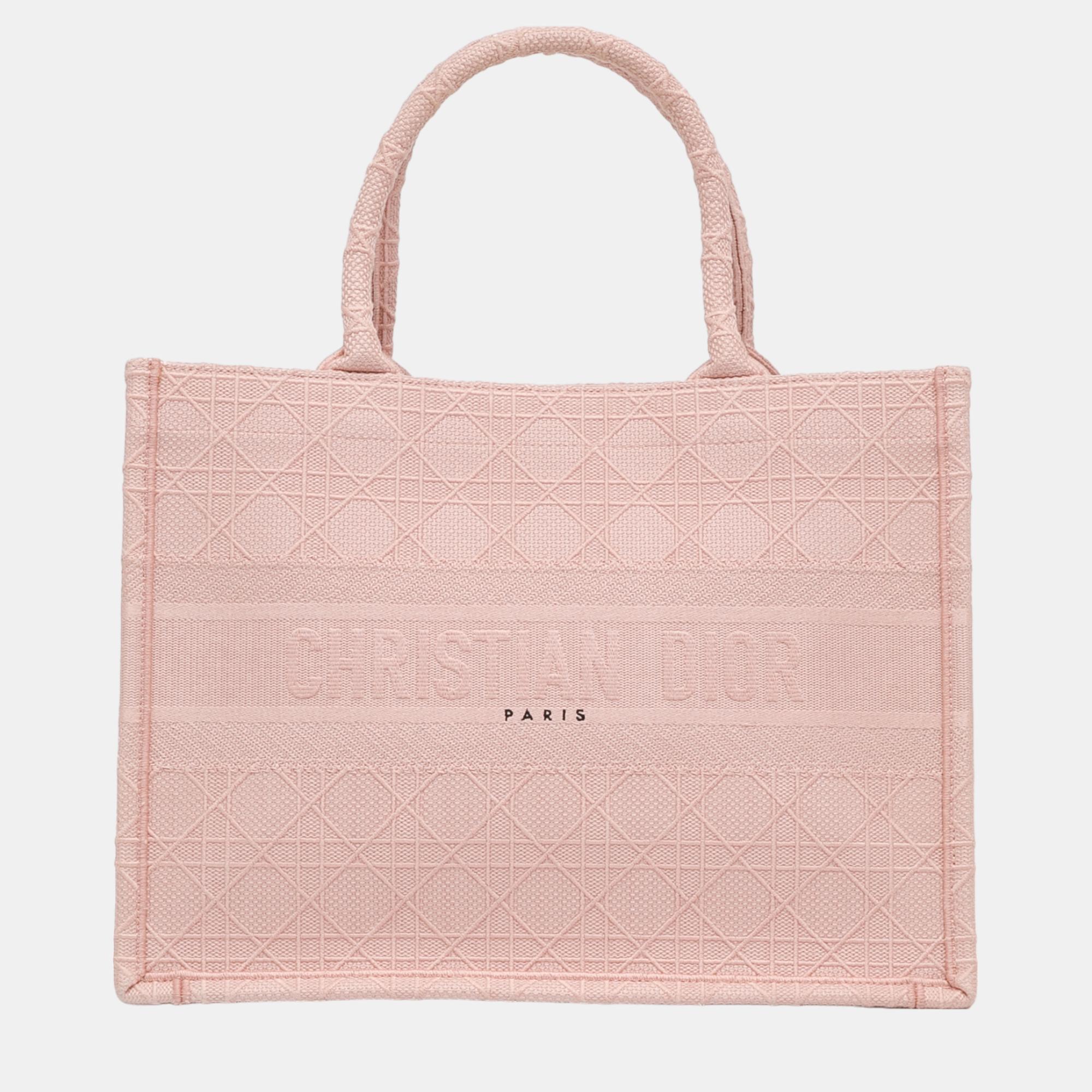 Dior pink medium cannage embroidered book tote