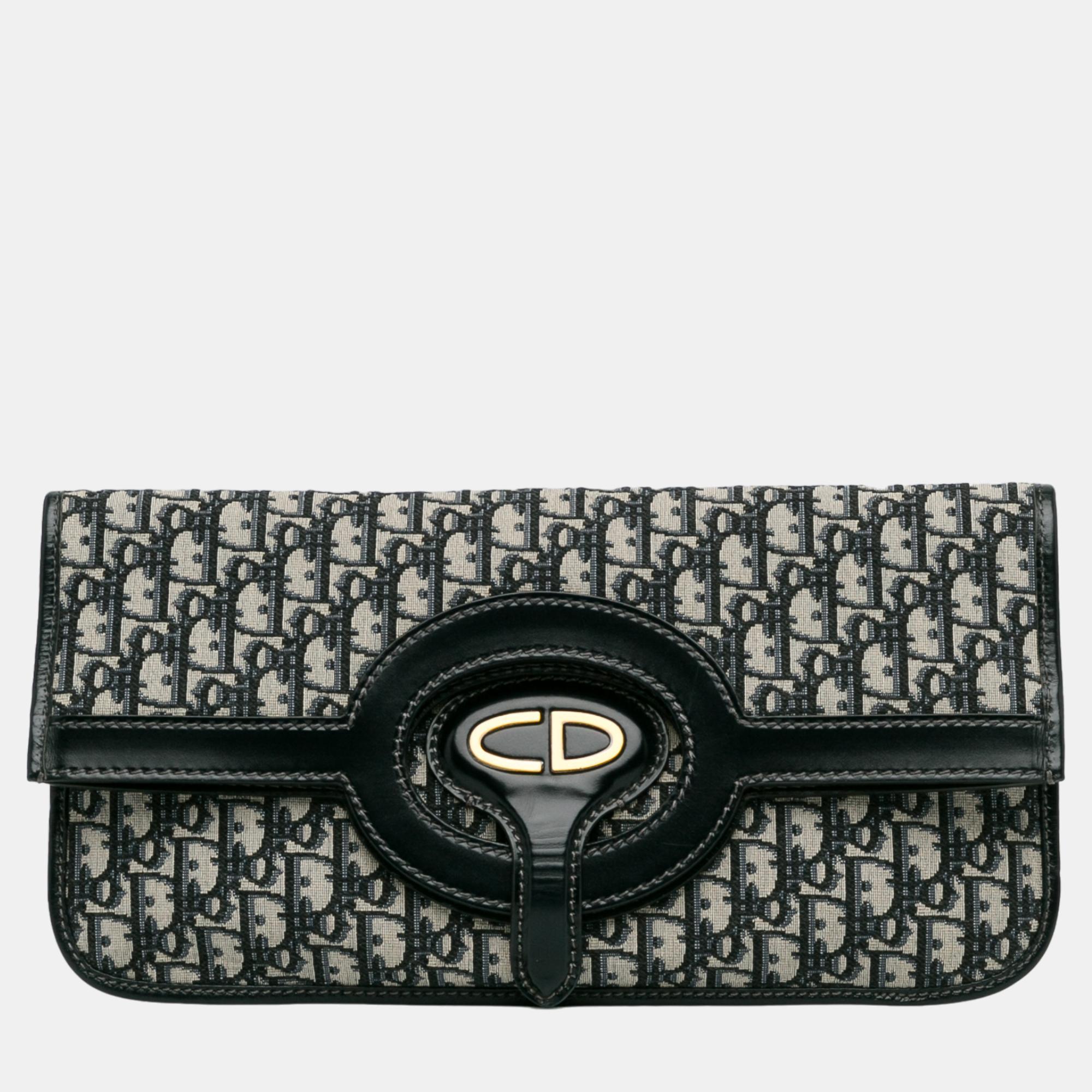 Dior black oblique fold over clutch